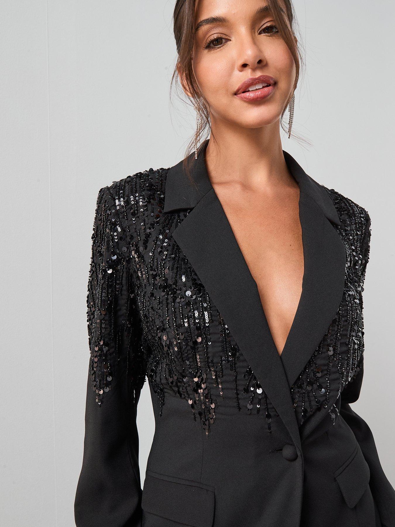 Image 6 of 7 of The Very Collection X Carol Byrne Sequin Structured Blazer - Black