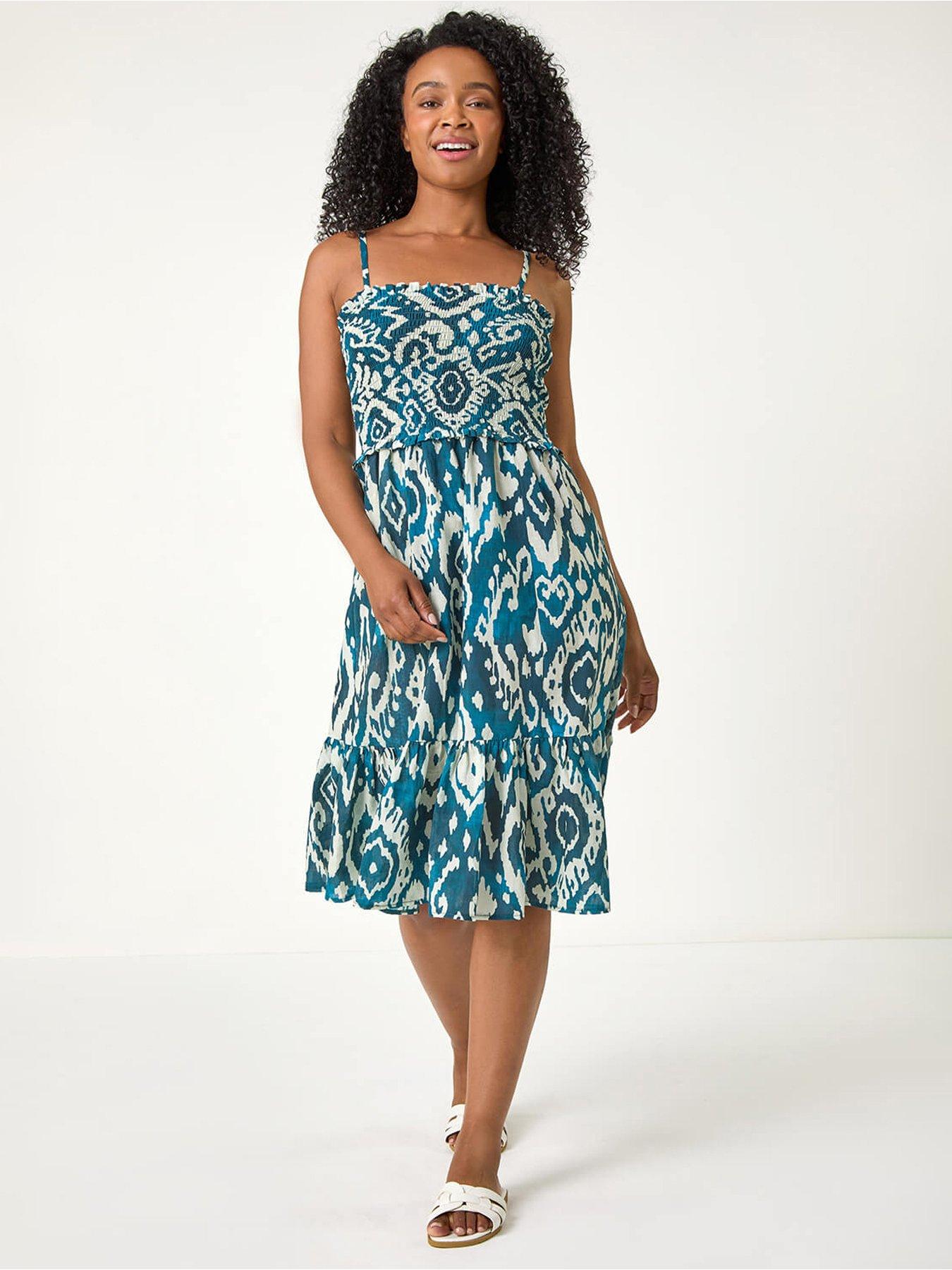 undefined Petite Aztec Strappy Shirred Dress