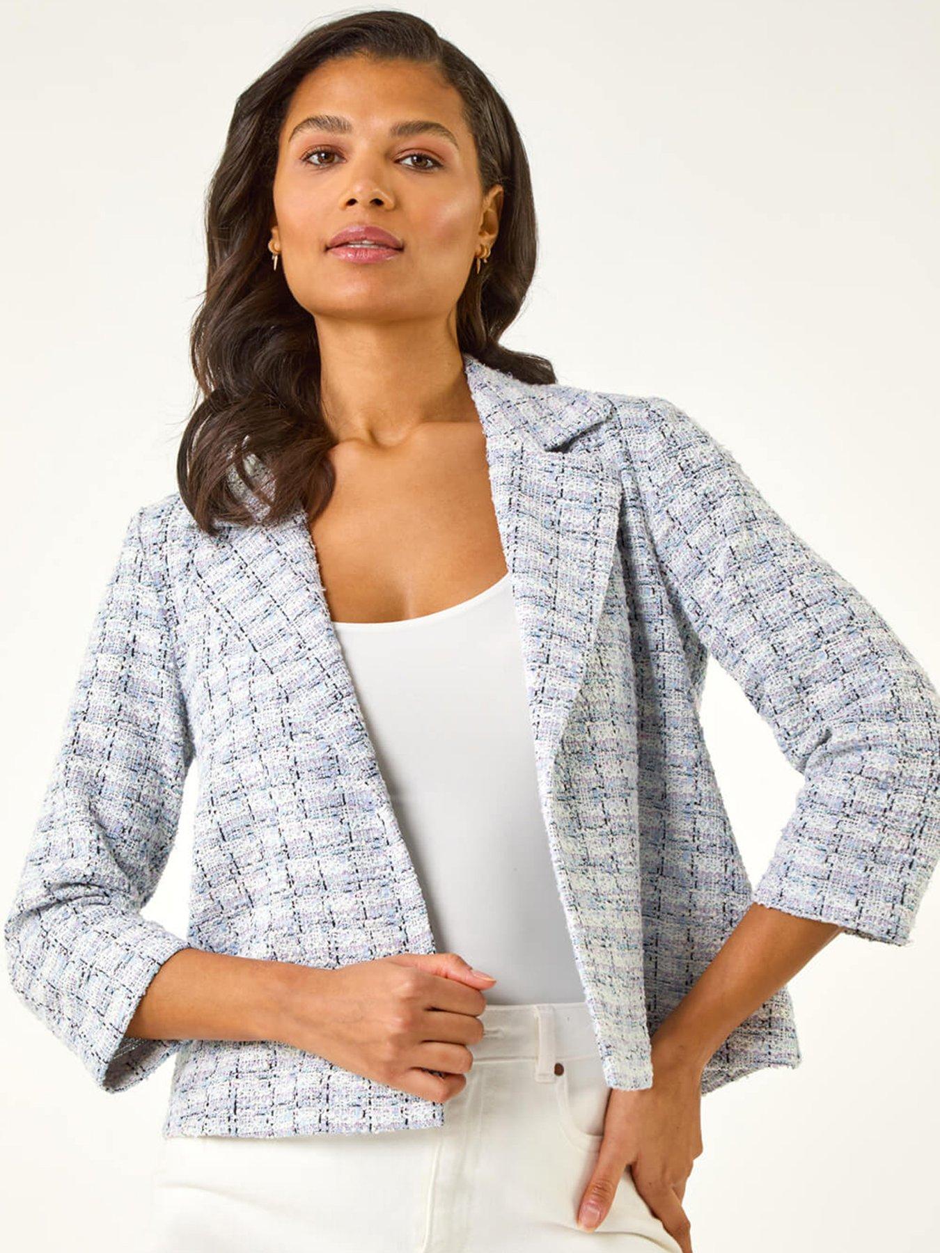undefined Textured Check Print Collar & Revere Blazer - Lilac