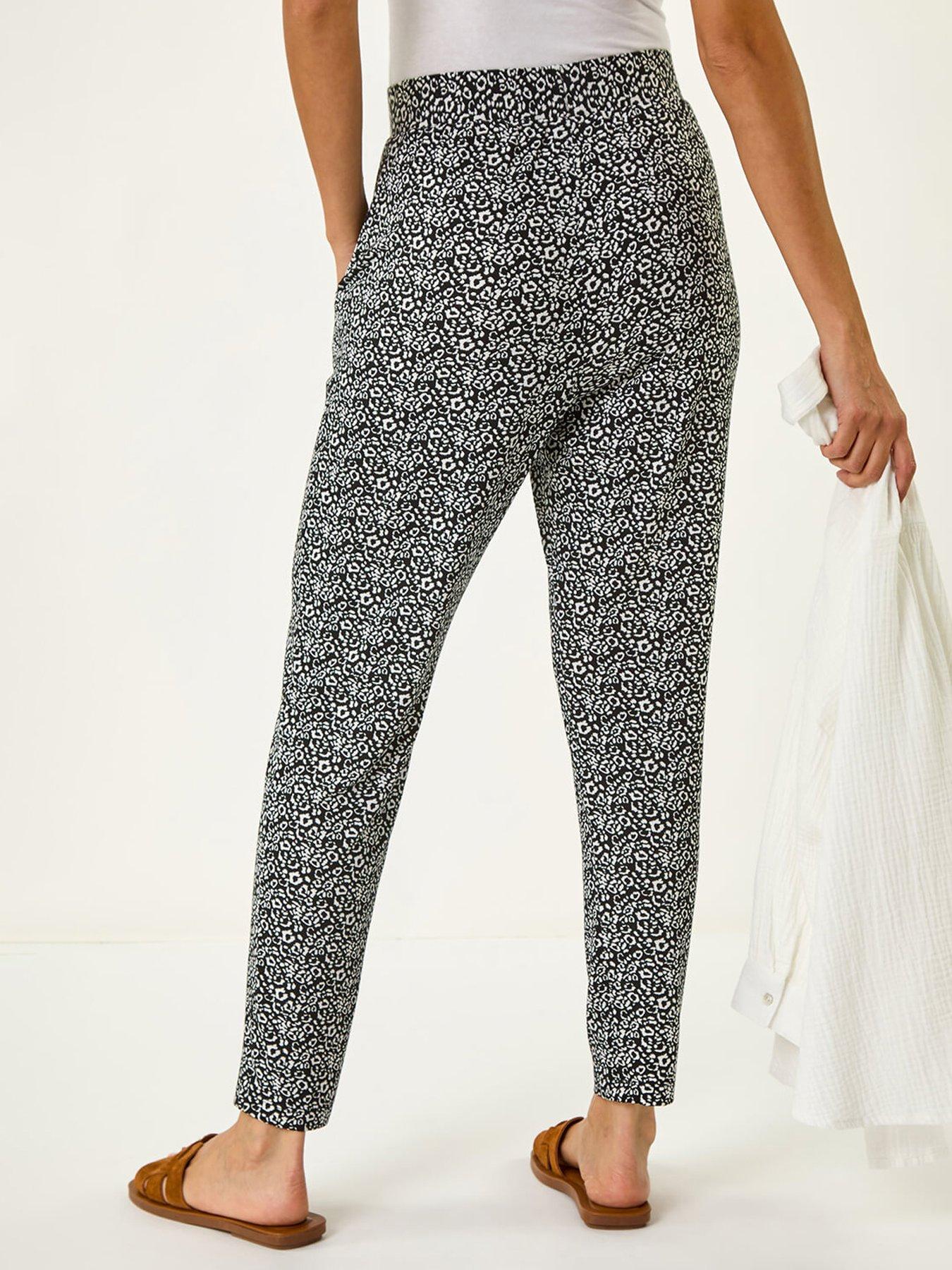 Image 2 of 5 of Roman Animal Print Hareem Stretch Straight Trouser - Black