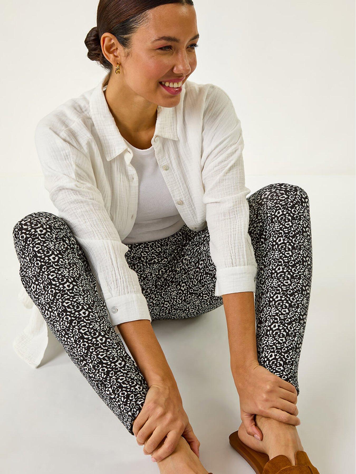 Image 4 of 5 of Roman Animal Print Hareem Stretch Straight Trouser - Black