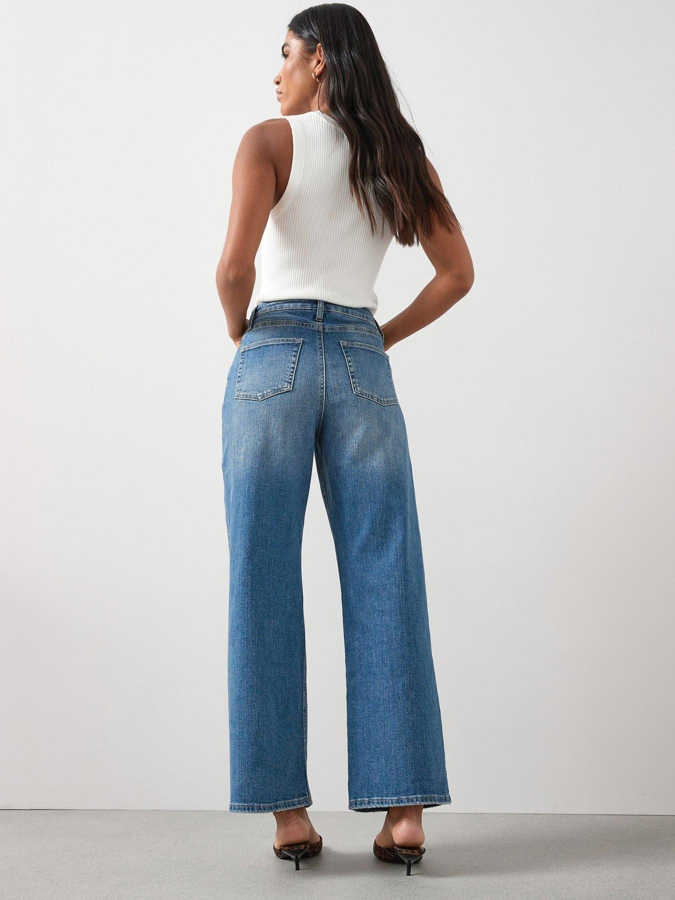 Women's Wide High Rise Jeans - Classic Mid Wash
