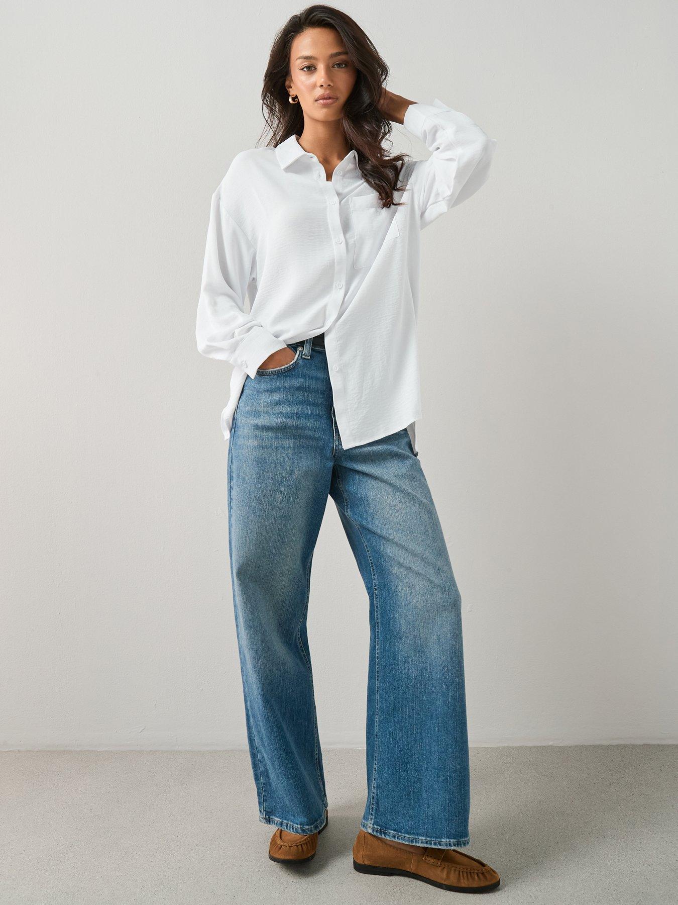 The Very Collection Short High Waist Wide Leg Jeans - Mid Wash