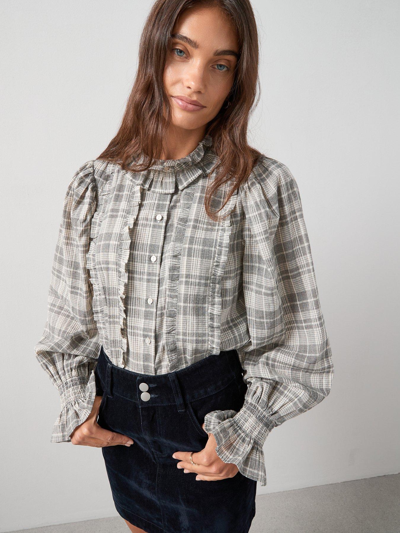 undefined Checked Frill Detail Shirt - Print