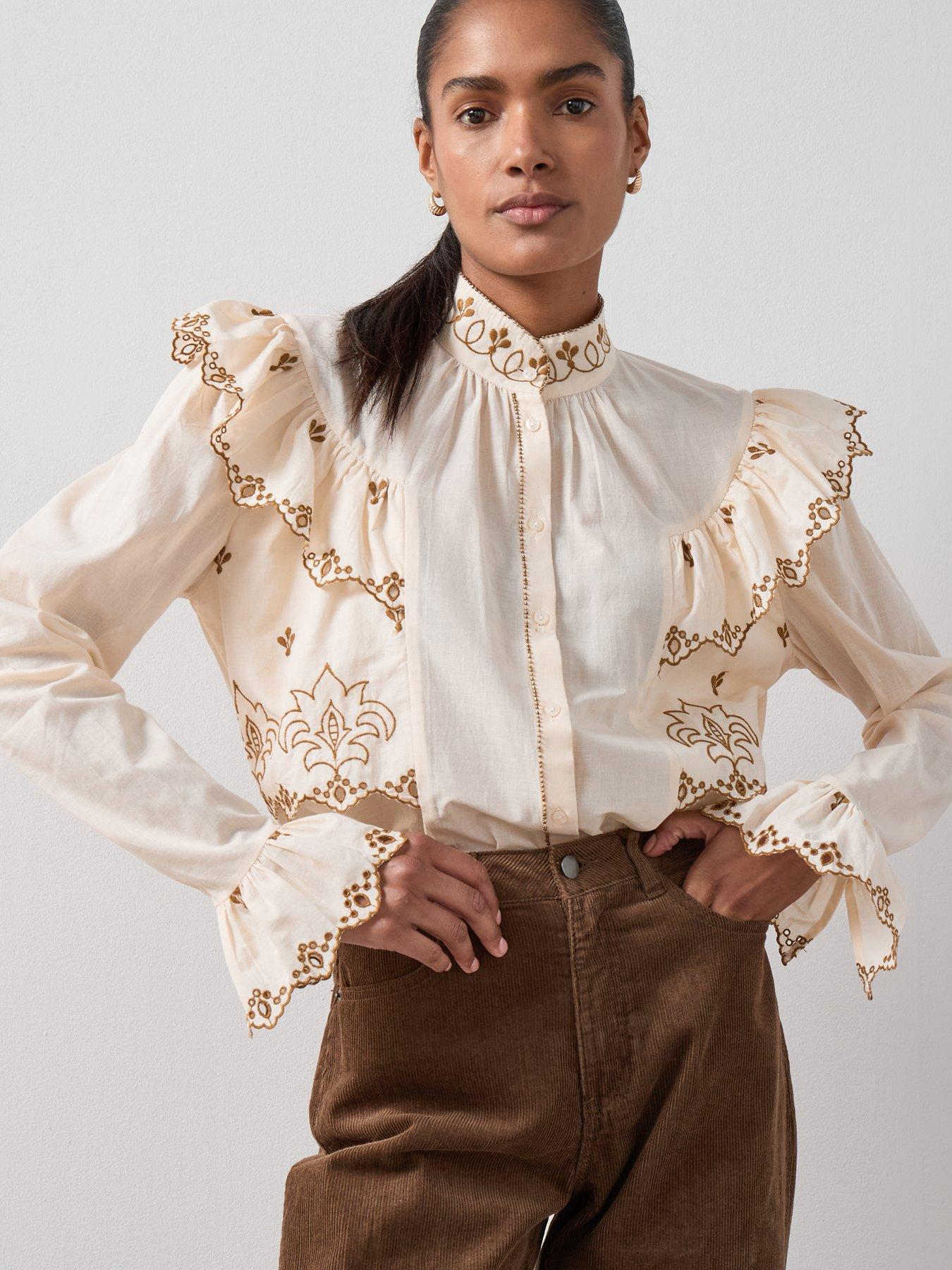 The Very Collection Frill Detail Cotton Broderie Detail Shirt
