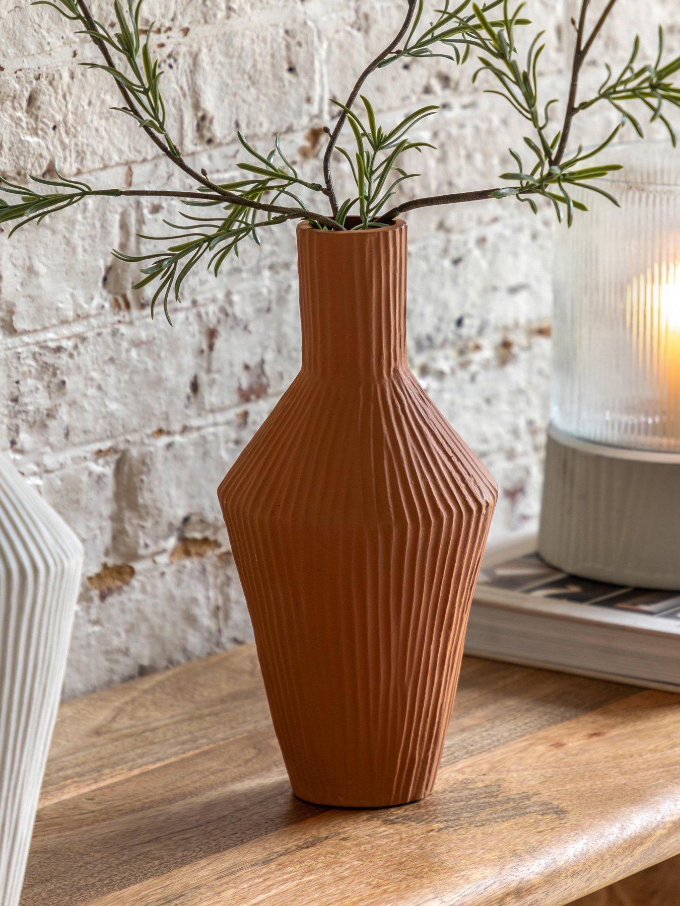 Gallery Direct Zahara Ribbed Cast Metal Vase Terracotta
