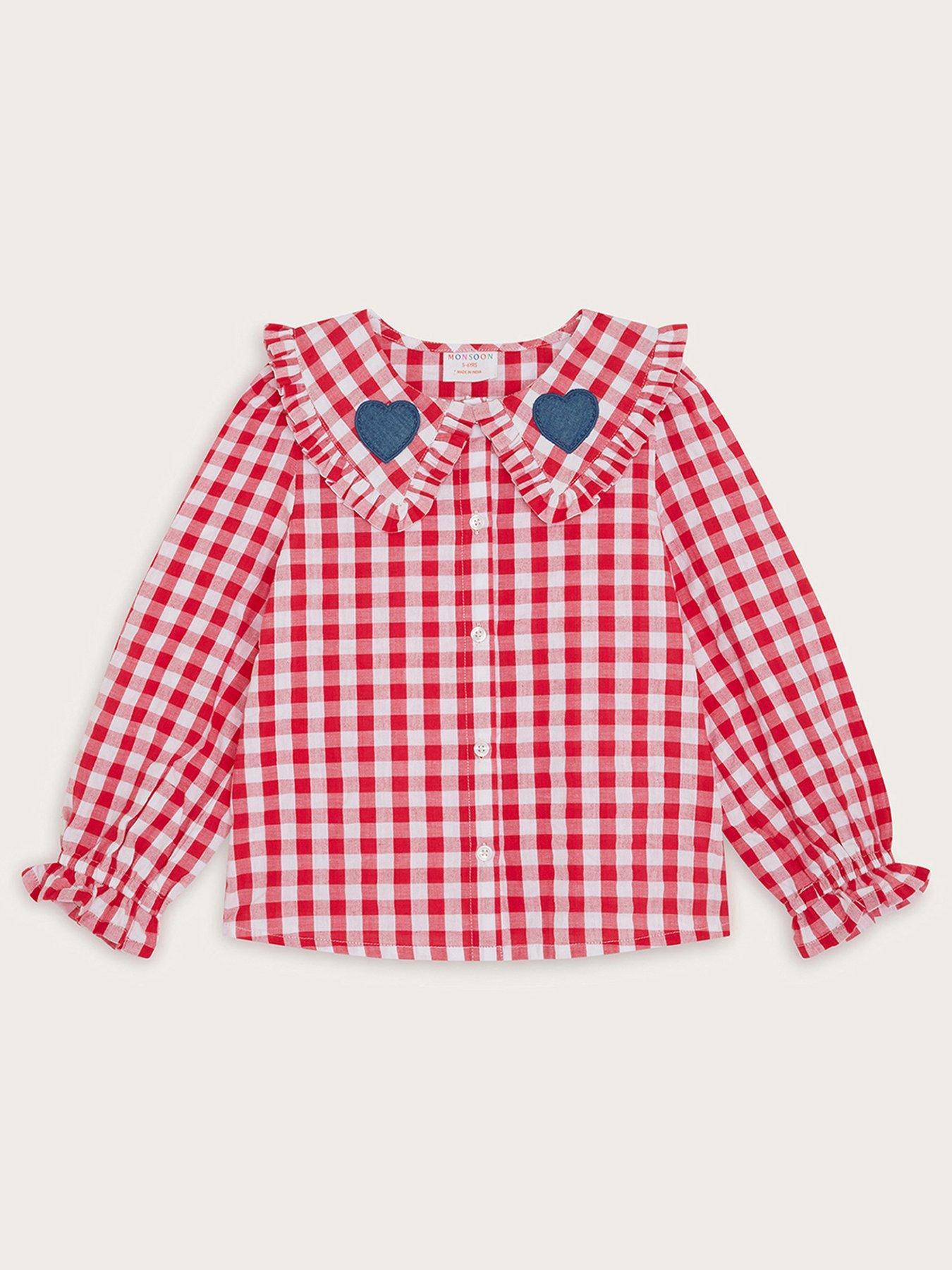 undefined Girls Heart Collar Gingham Blouse - Red