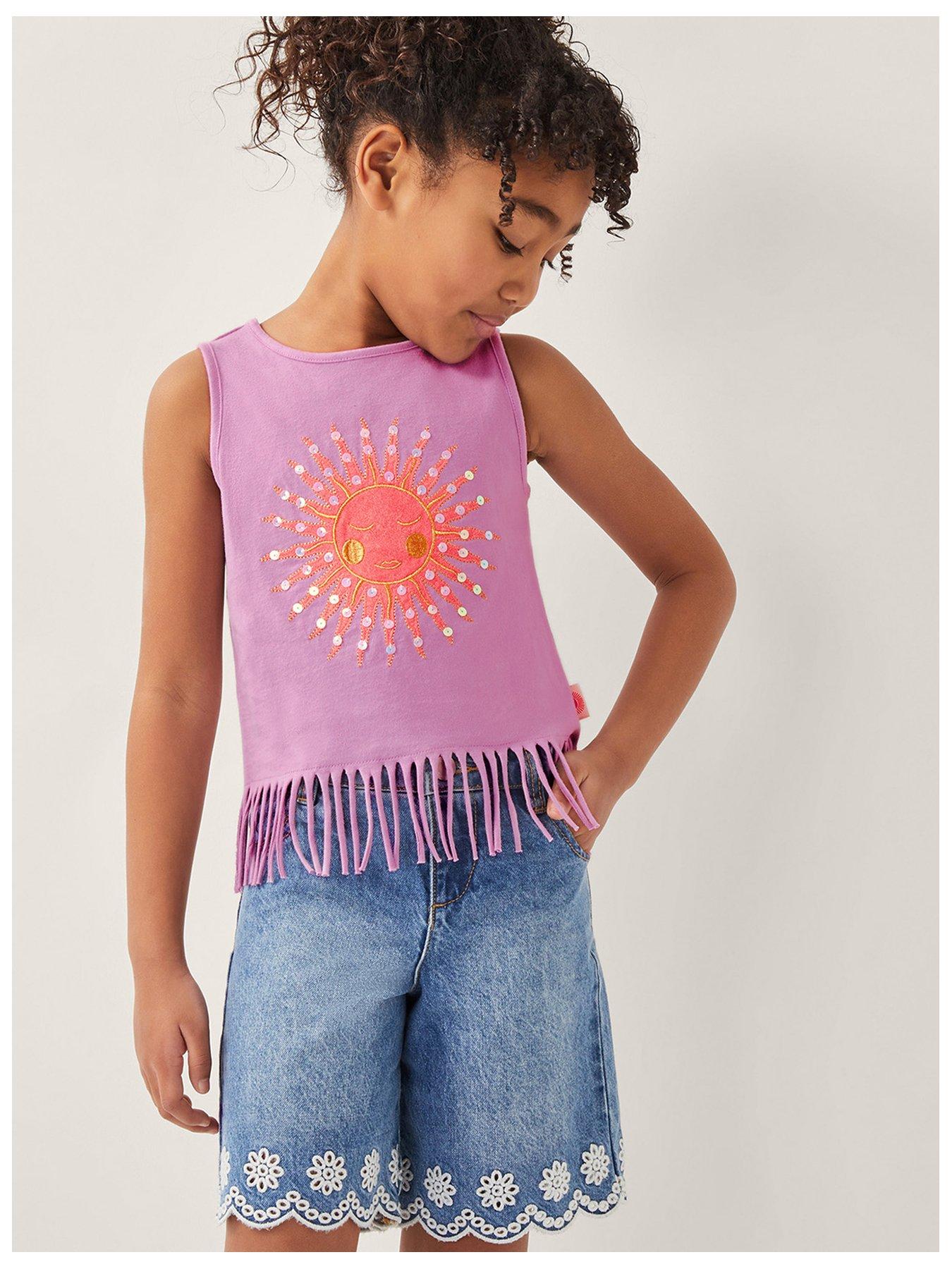 undefined Girls Sun Embellished Fringe Vest Top - Light Purple