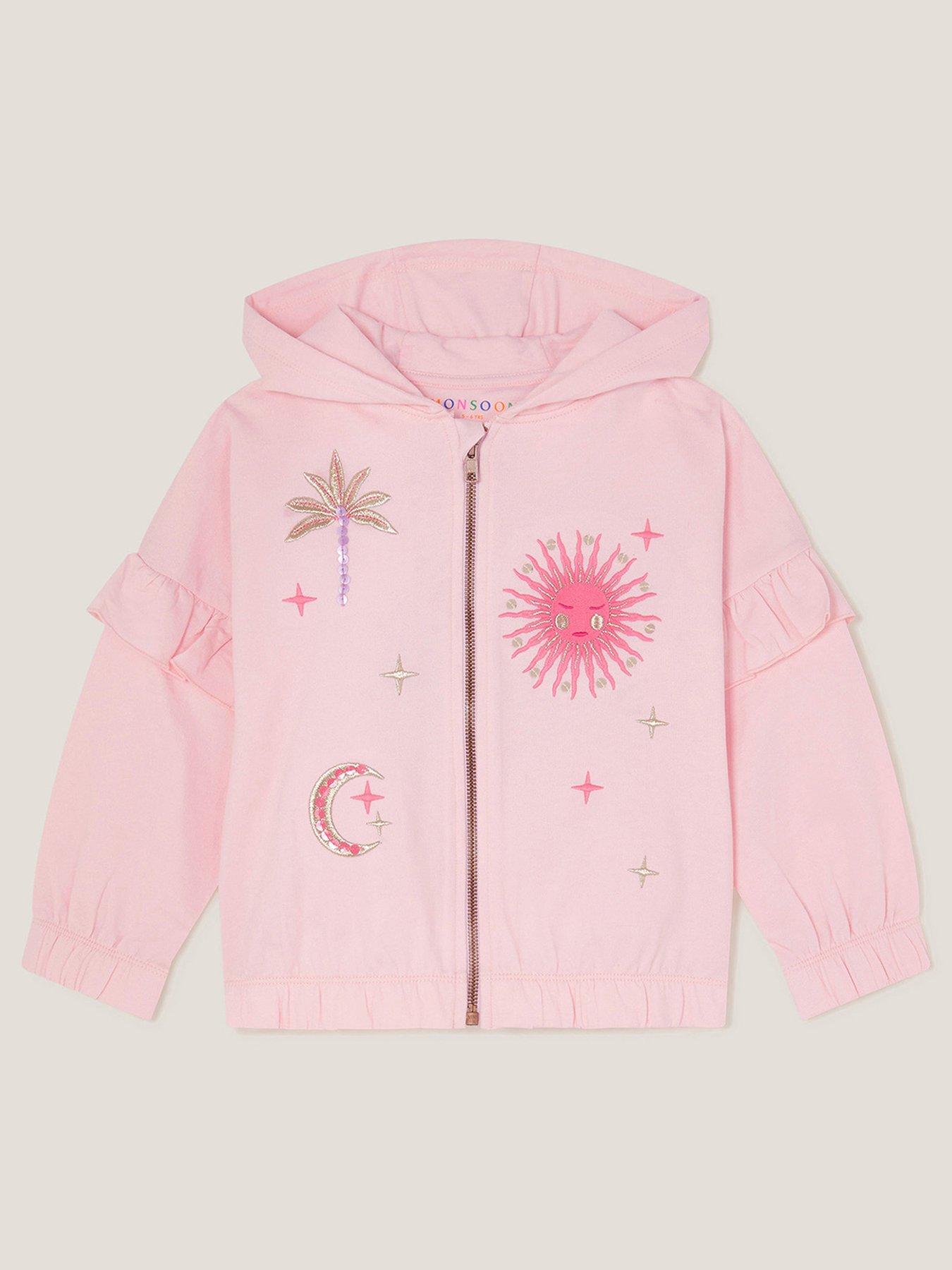 undefined Girls Embroidered Back Summer Hoodie - Pink