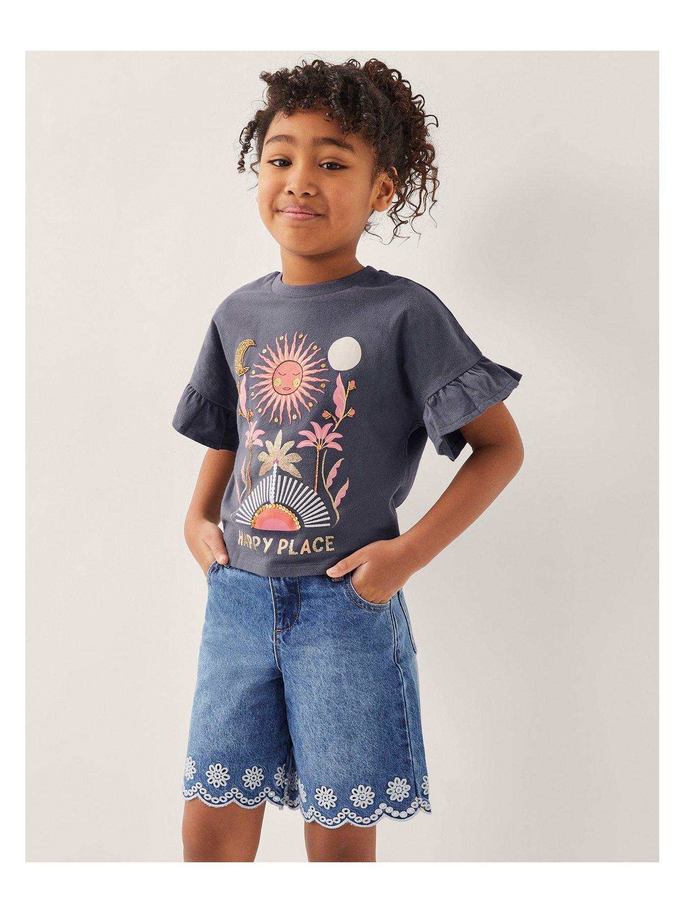 Image 2 of 4 of Monsoon Girls Happy Place Frill T-shirt - Grey