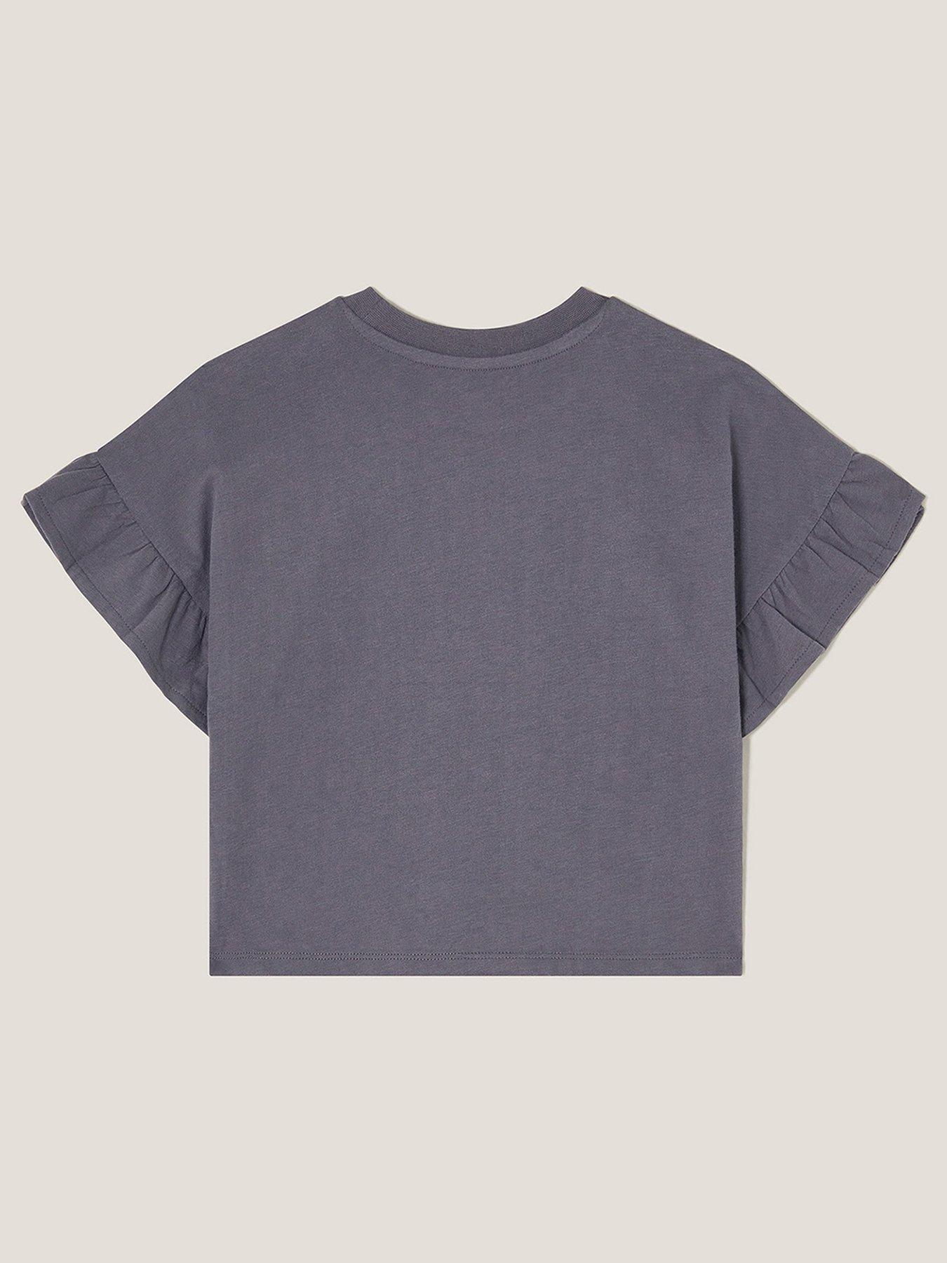 Image 3 of 4 of Monsoon Girls Happy Place Frill T-shirt - Grey
