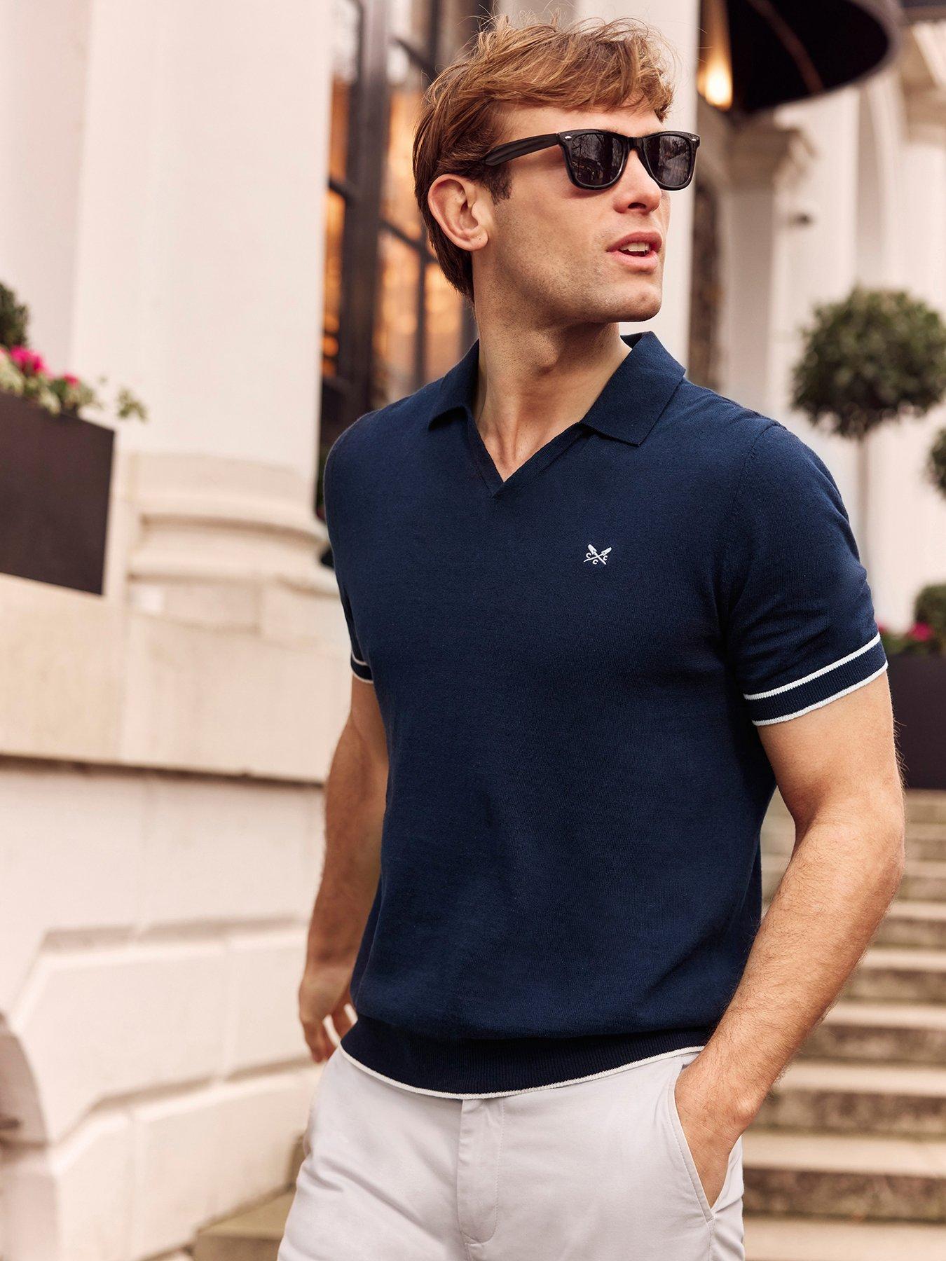 undefined Johnny Collar Short Sleeve Polo Shirt- Navy
