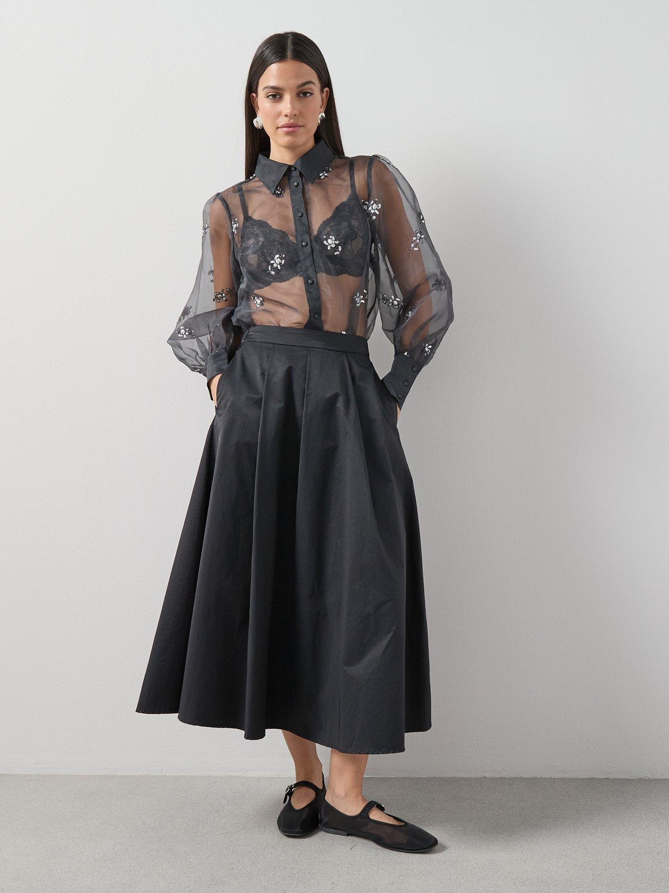 Image 3 of 7 of The Very Collection Embellished Organza Button Up Shirt - Grey