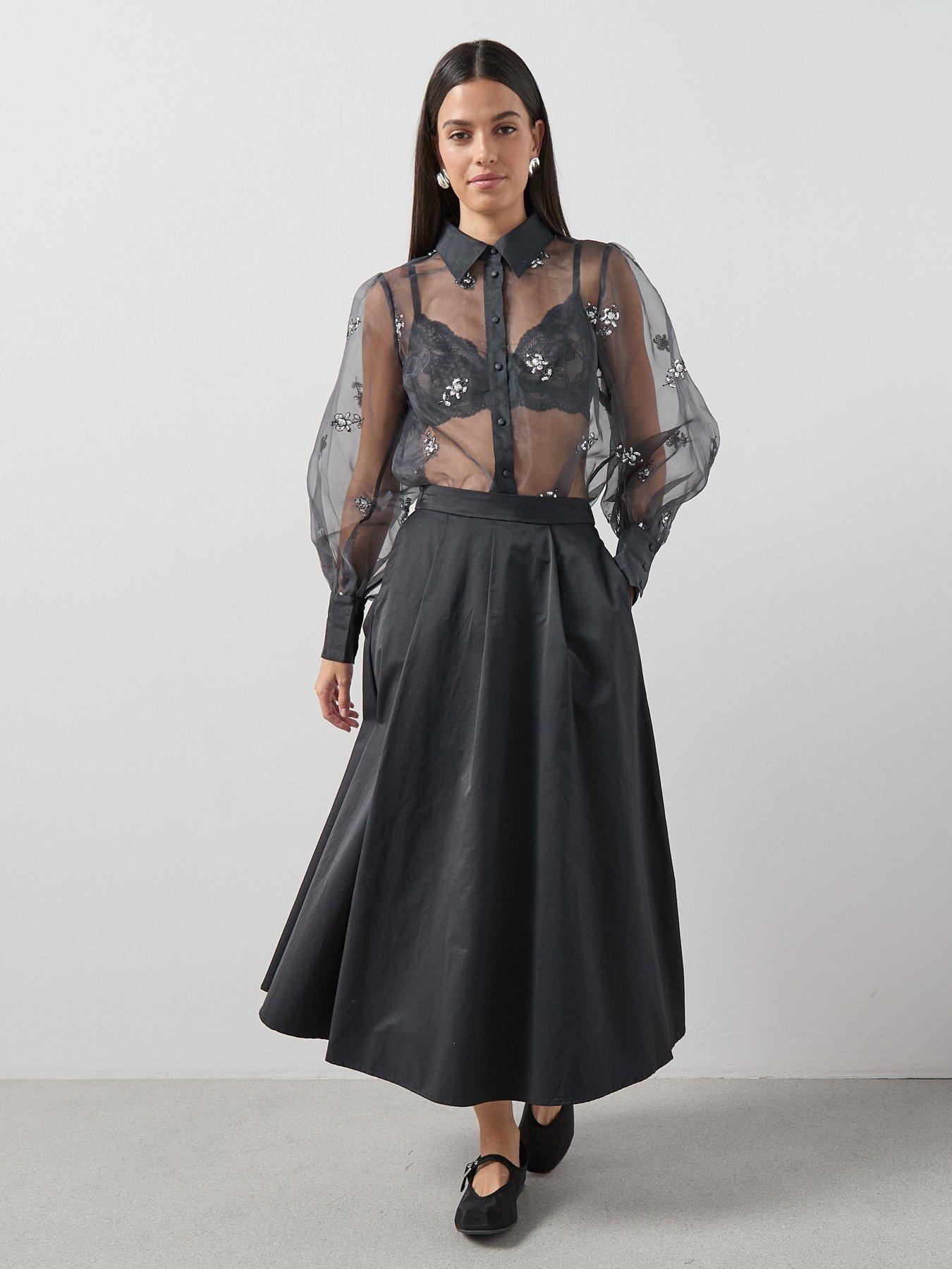 Image 6 of 7 of The Very Collection Embellished Organza Button Up Shirt - Grey