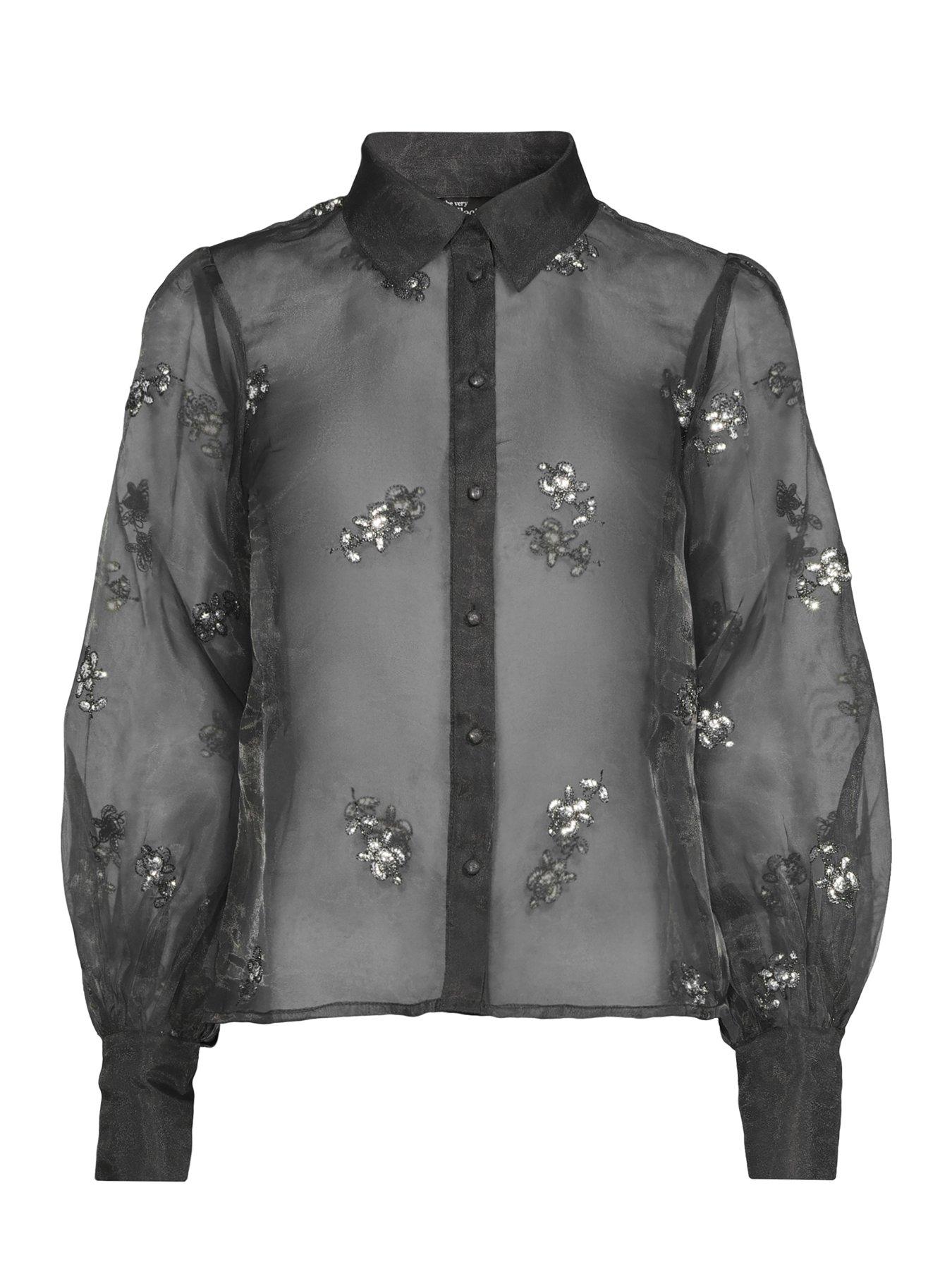 Image 7 of 7 of The Very Collection Embellished Organza Button Up Shirt - Grey