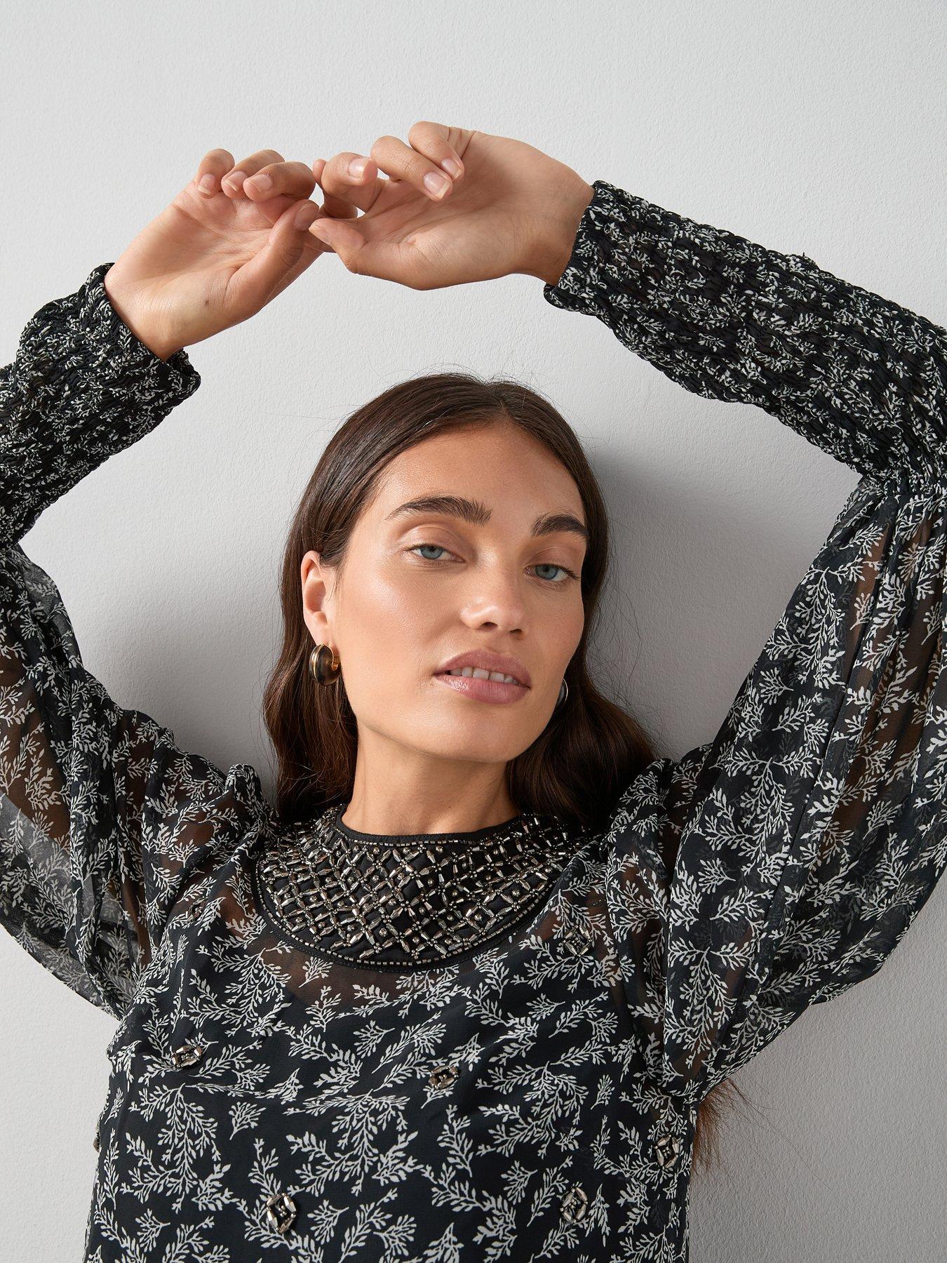Image 5 of 6 of The Very Collection Printed Embellished Collar Blouse - Black