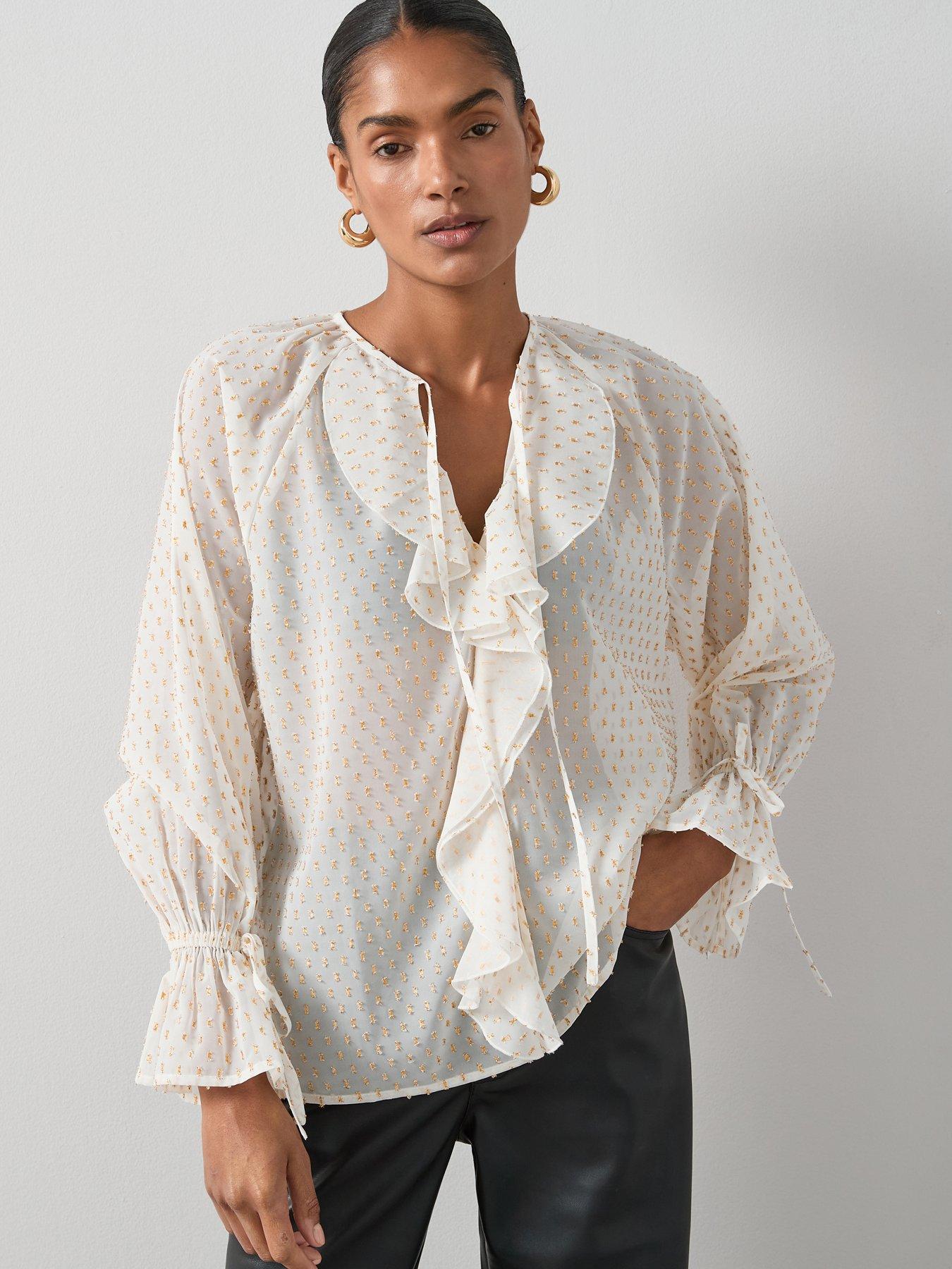 The Very Collection Ruffle Detail Gold Lurex Spec Blouse - Cream | Very