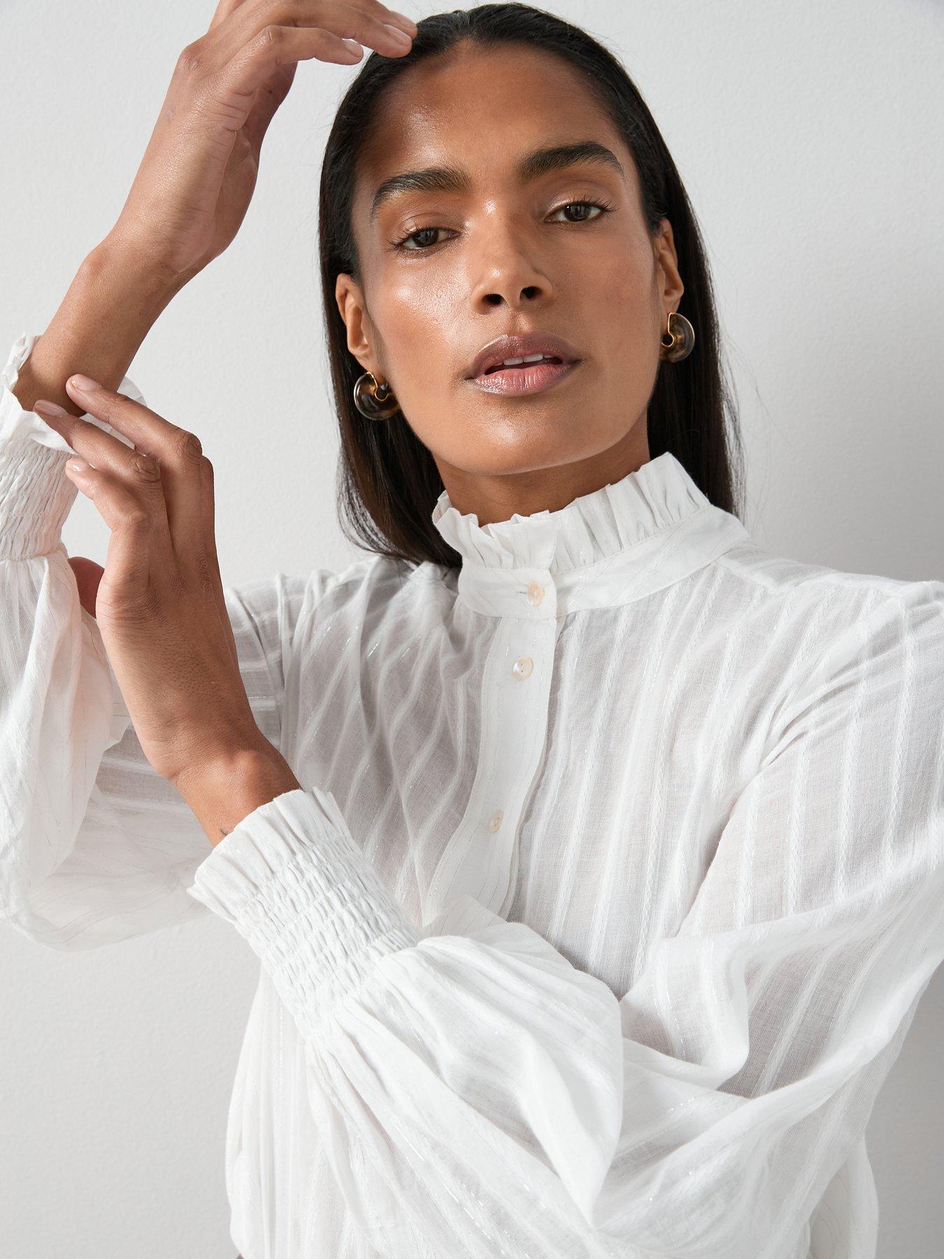 The Very Collection Frill High Neck Detail Button Up Shirt - White | Very
