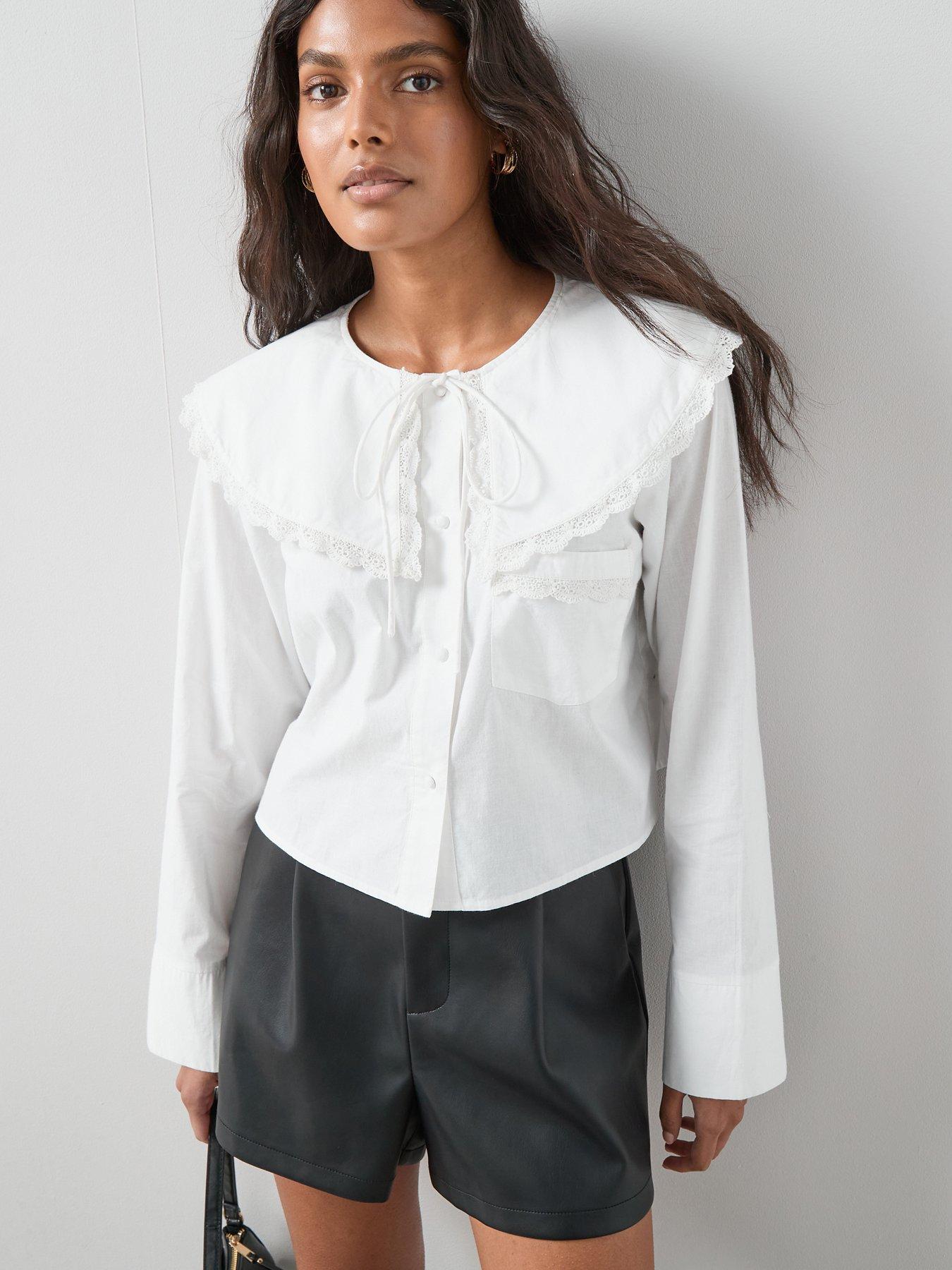 undefined Collar Detail Broderie Trim Shirt