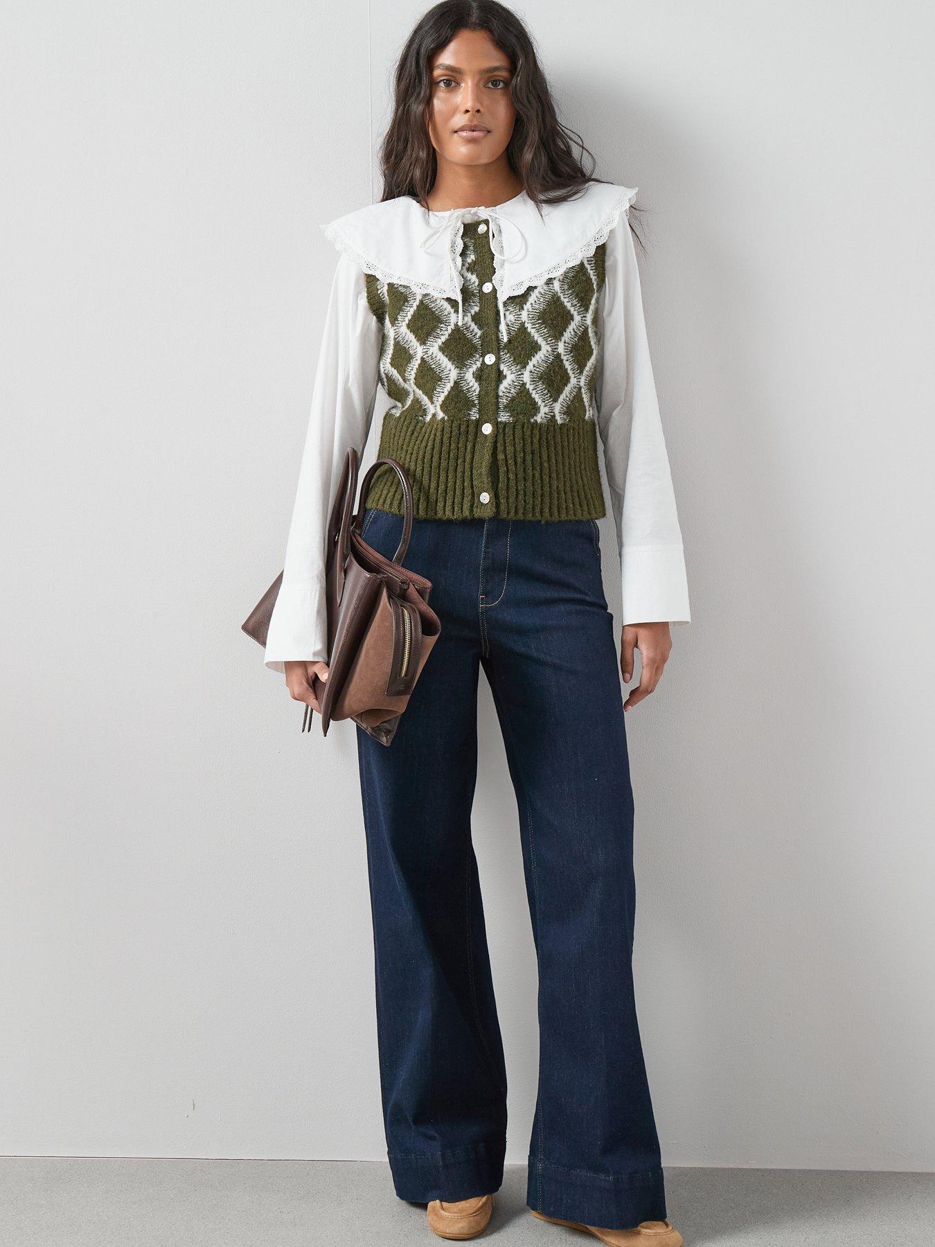 Image 5 of 7 of The Very Collection Collar Detail Broderie Trim Shirt - White