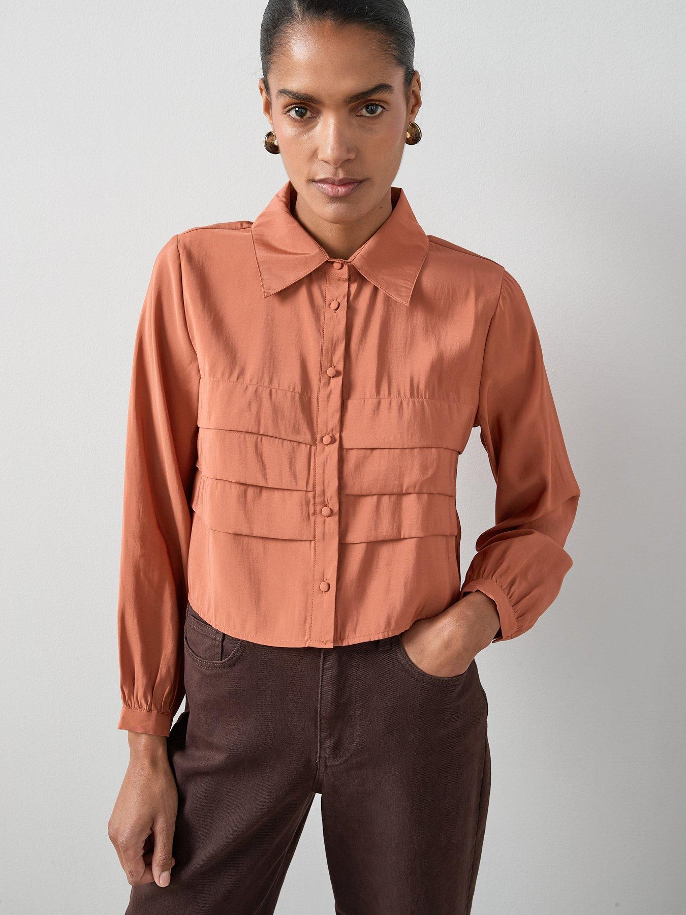 The Very Collection: Pleated Detail Crop Body Fit Shirt - Pink