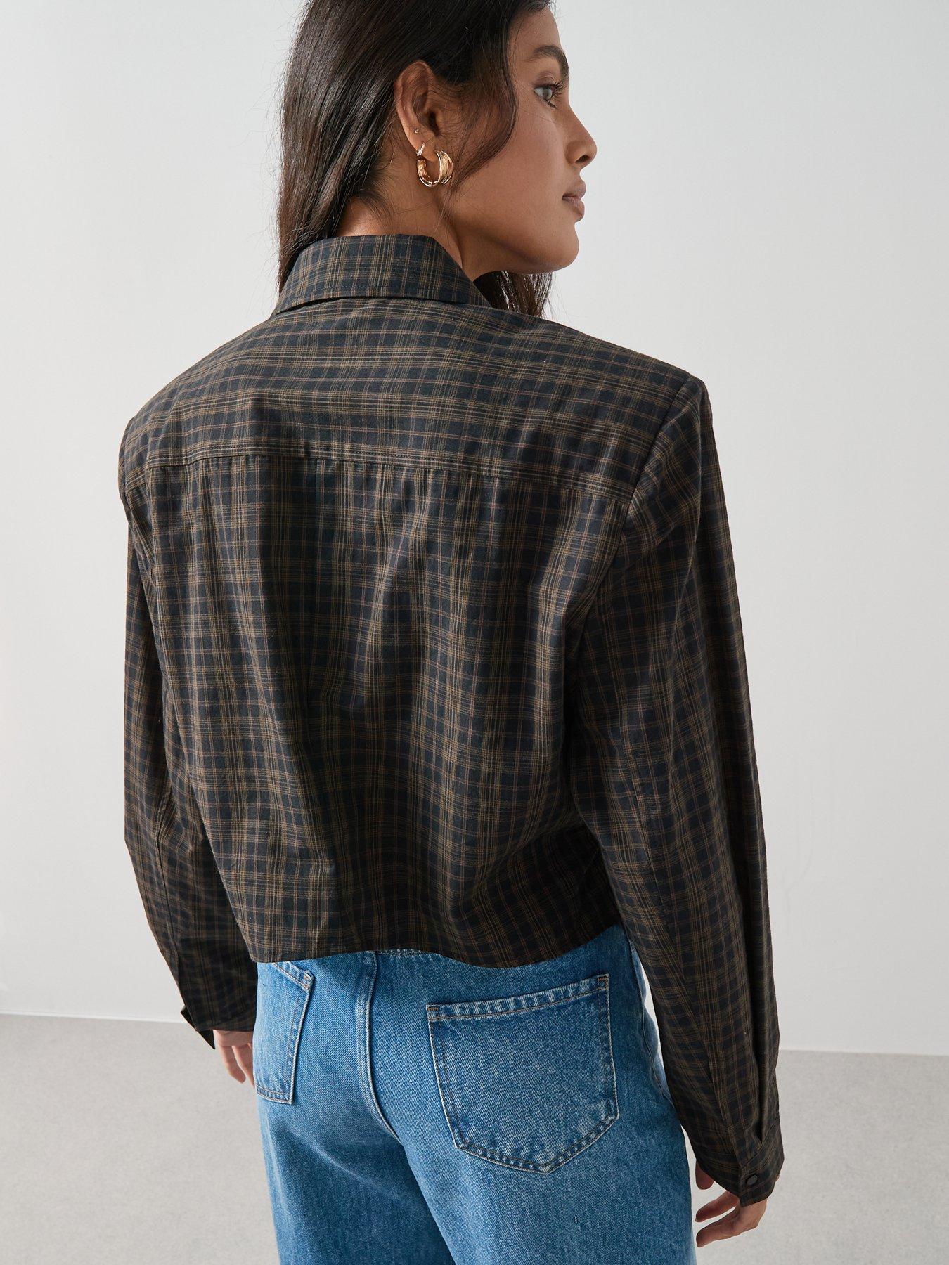 Image 2 of 7 of The Very Collection Collared Ruffle Detail Checked Shirt - Brown