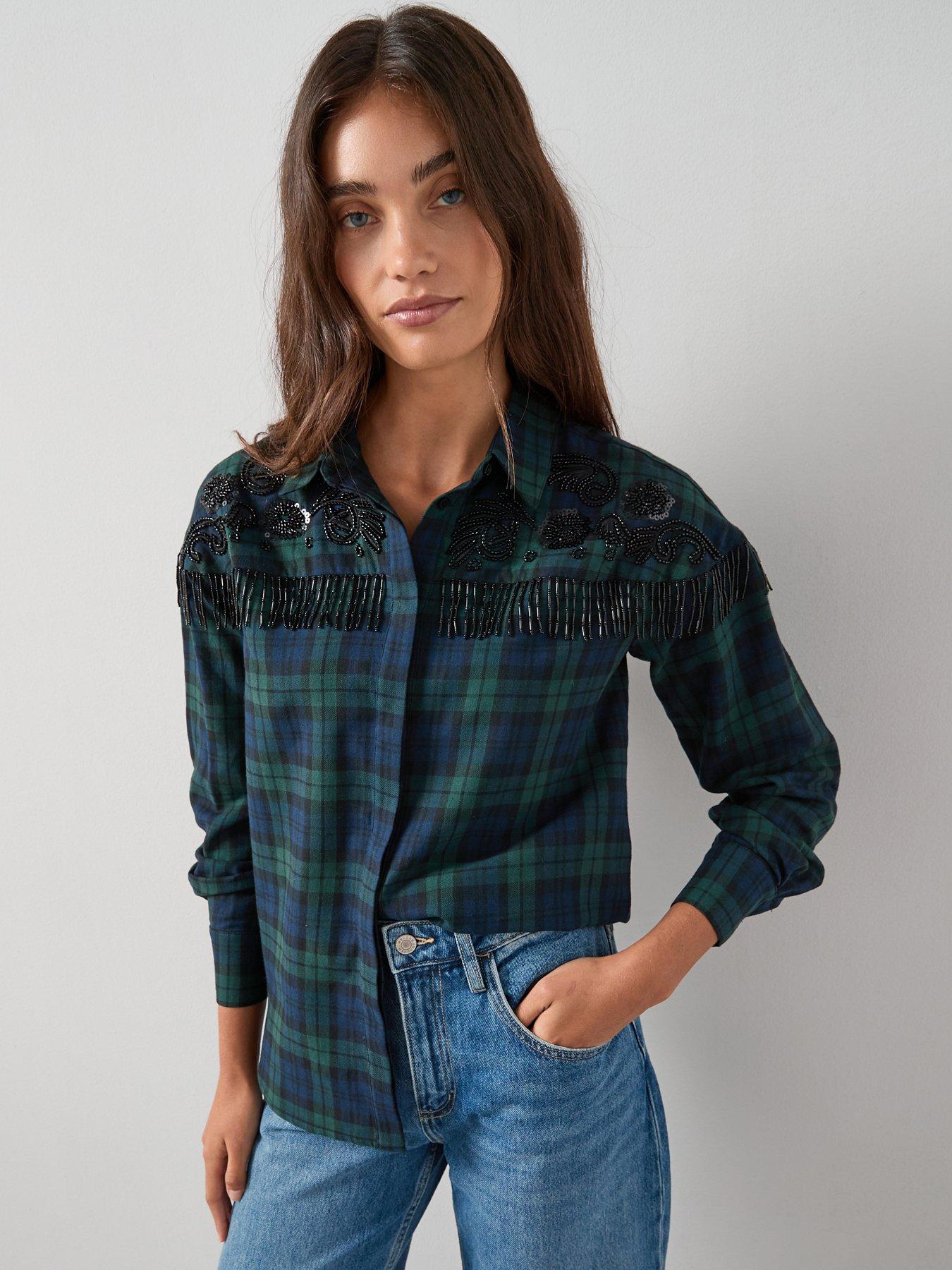 The Very Collection Embellished Checked Shirt - Green | Very