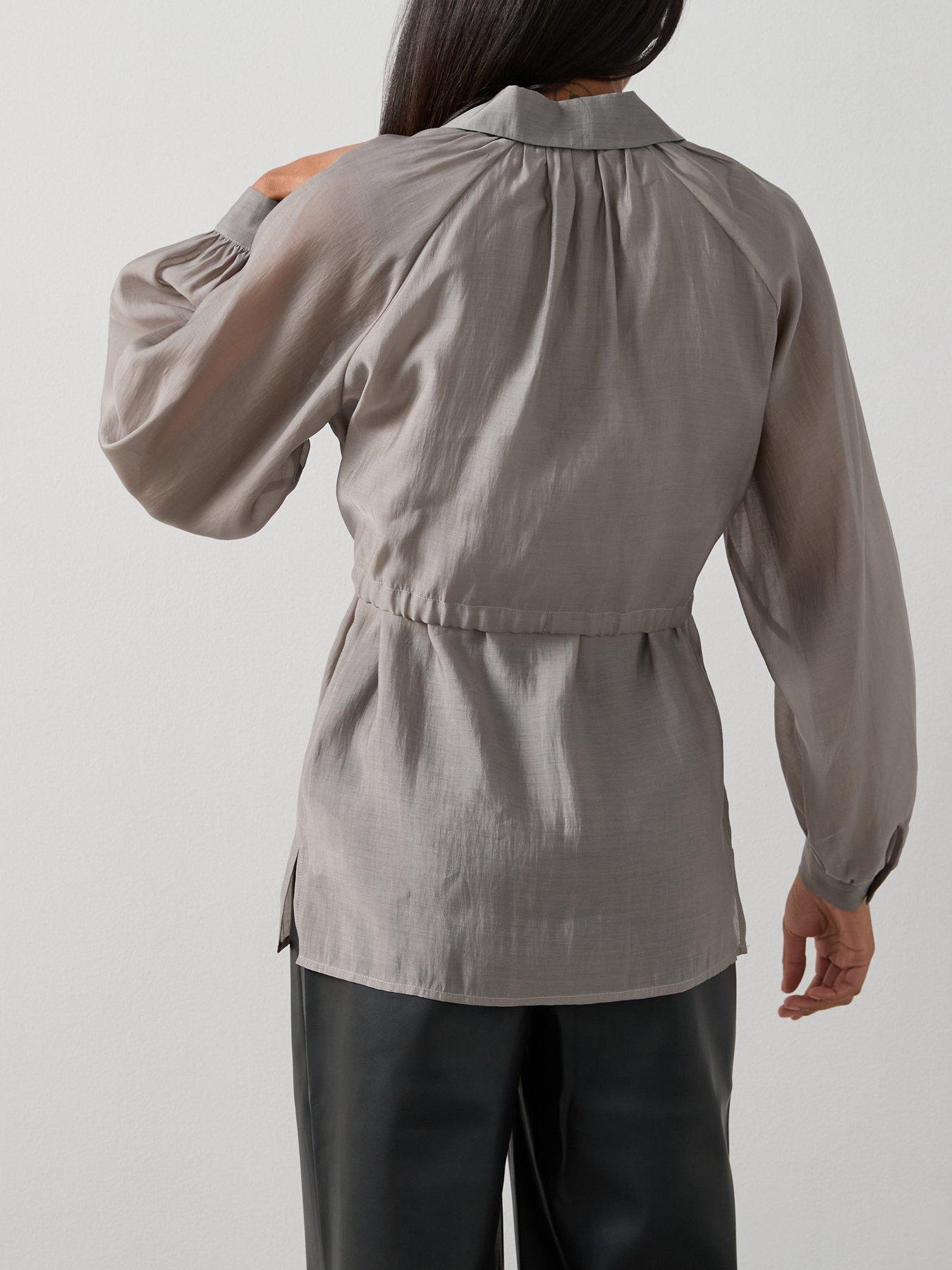 Image 2 of 7 of The Very Collection Drawstring Button Up Woven Blouse - Grey