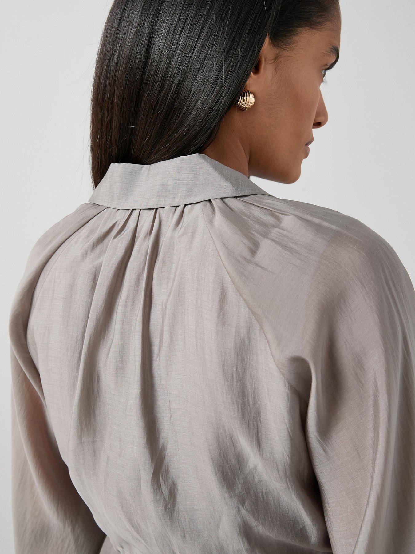 Image 4 of 7 of The Very Collection Drawstring Button Up Woven Blouse - Grey