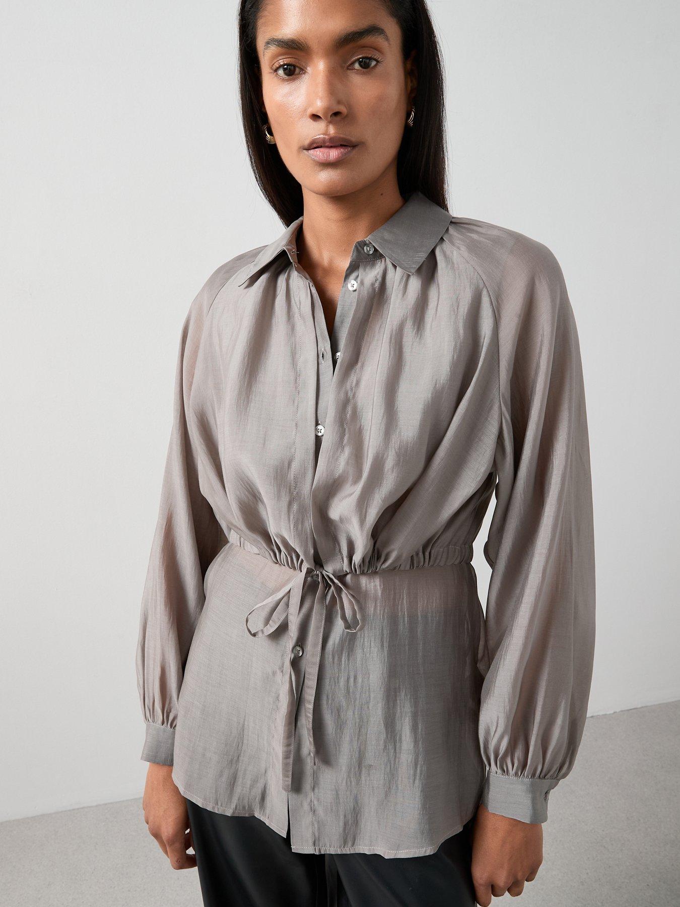 Image 5 of 7 of The Very Collection Drawstring Button Up Woven Blouse - Grey