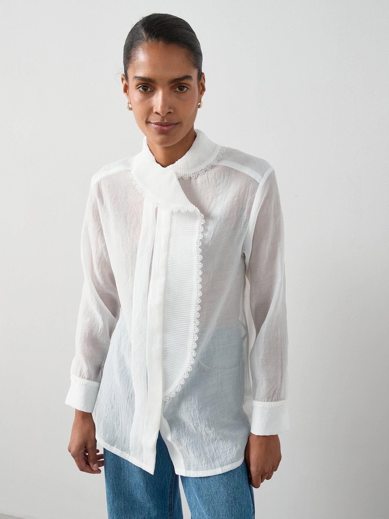 Image 5 of 6 of The Very Collection Pleat Neckline Detail Blouse - White