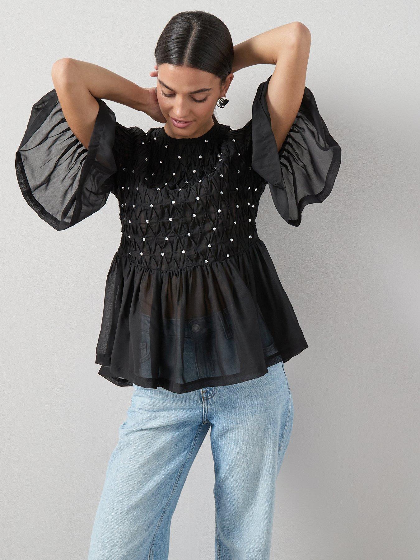 The Very Collection Embellished Peplum Top - Black