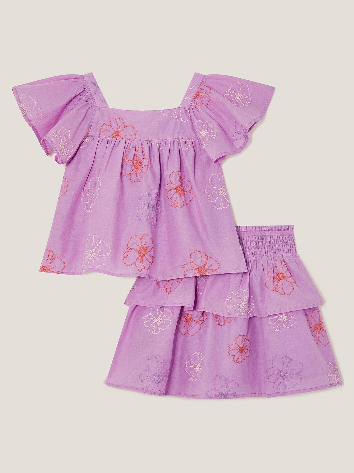 undefined Girls Embroidered Top And Skirt Set - Light Purple