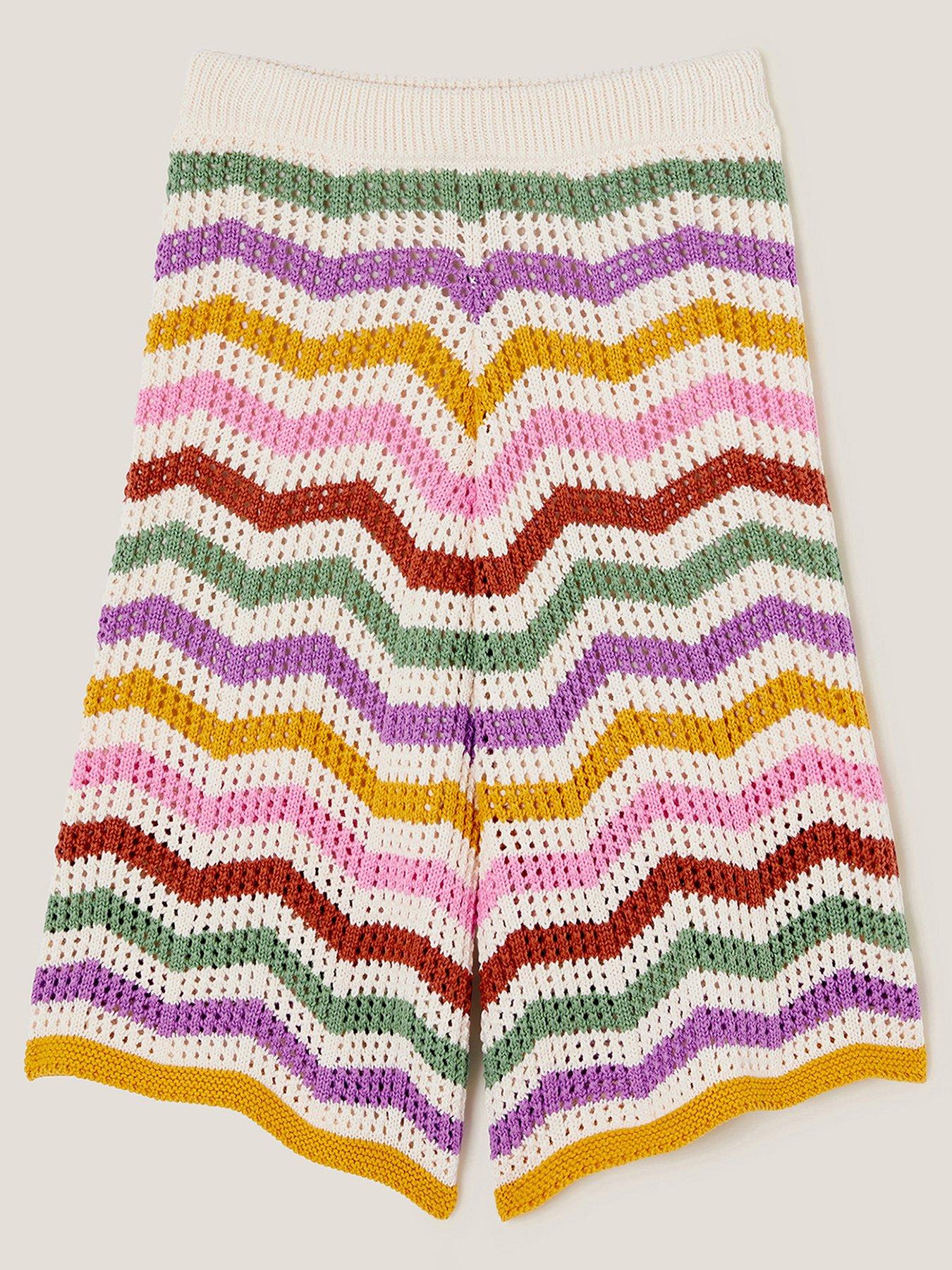 undefined Girls Zigzag Stripe Crochet Culotte Trousers - Multi