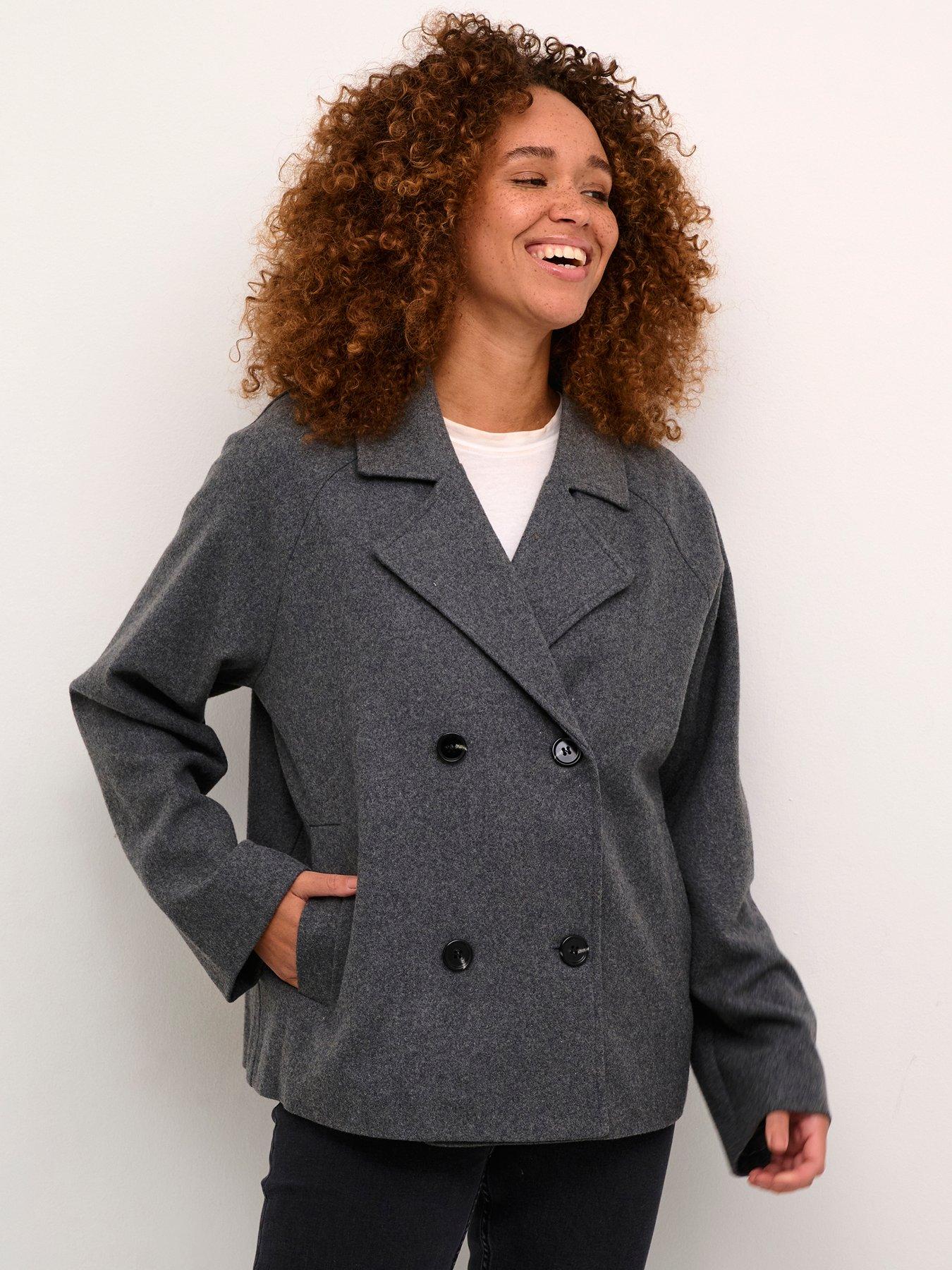 undefined Short Double Breasted Jacket - Grey