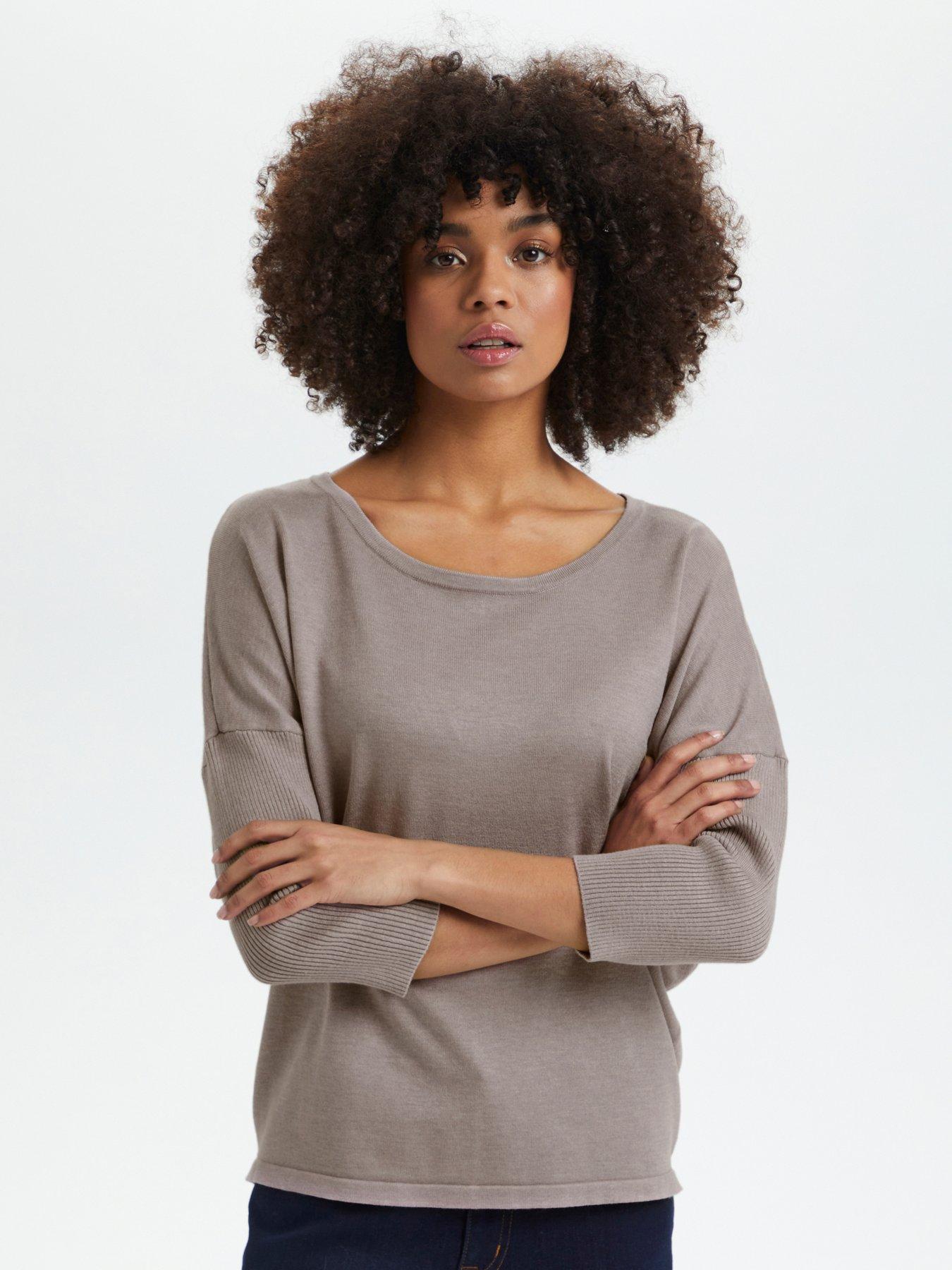undefined Mila 3/4 Sleeve Batwing Jumper - Beige