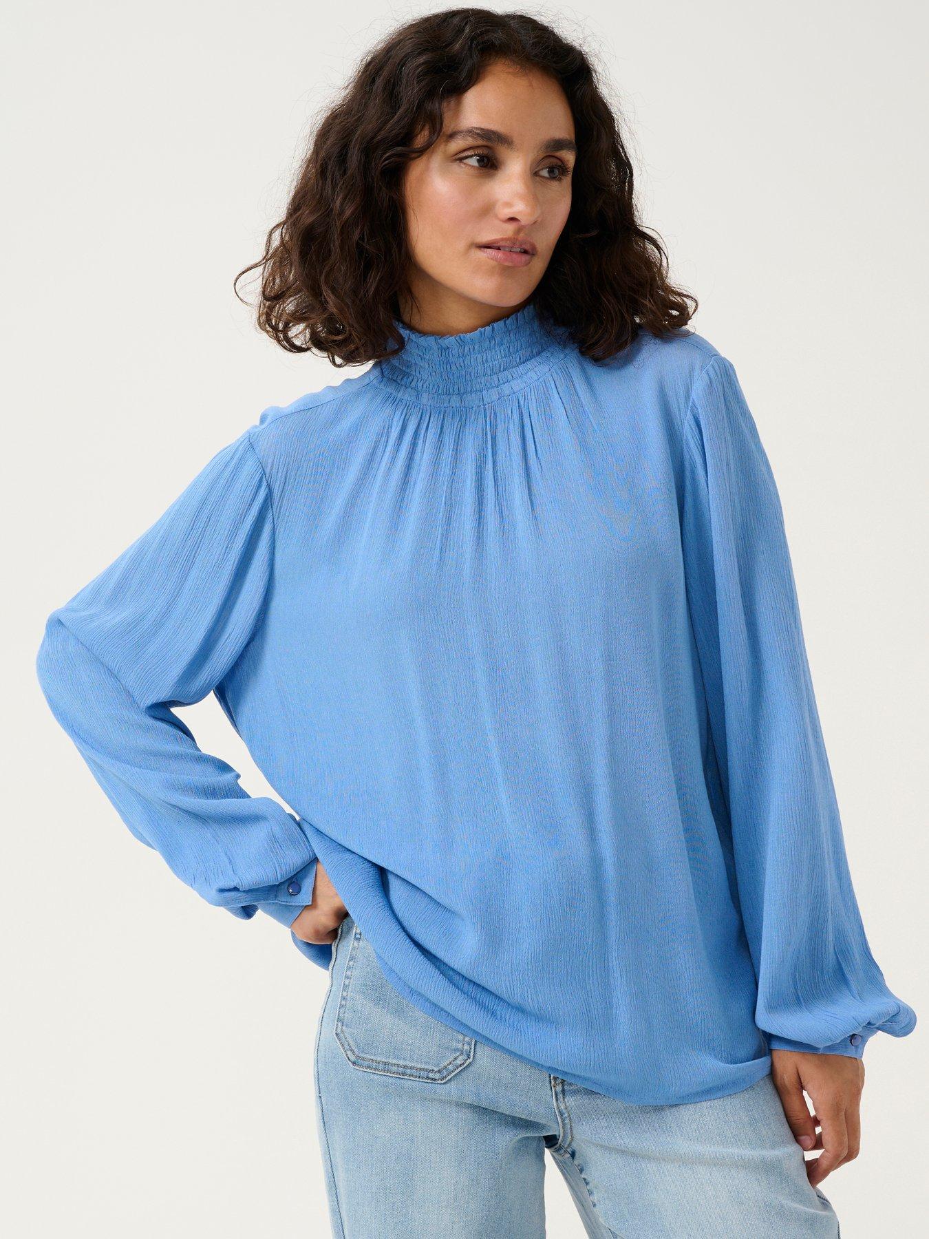 undefined Trine Long Sleeve High Neck Blouse - Blue