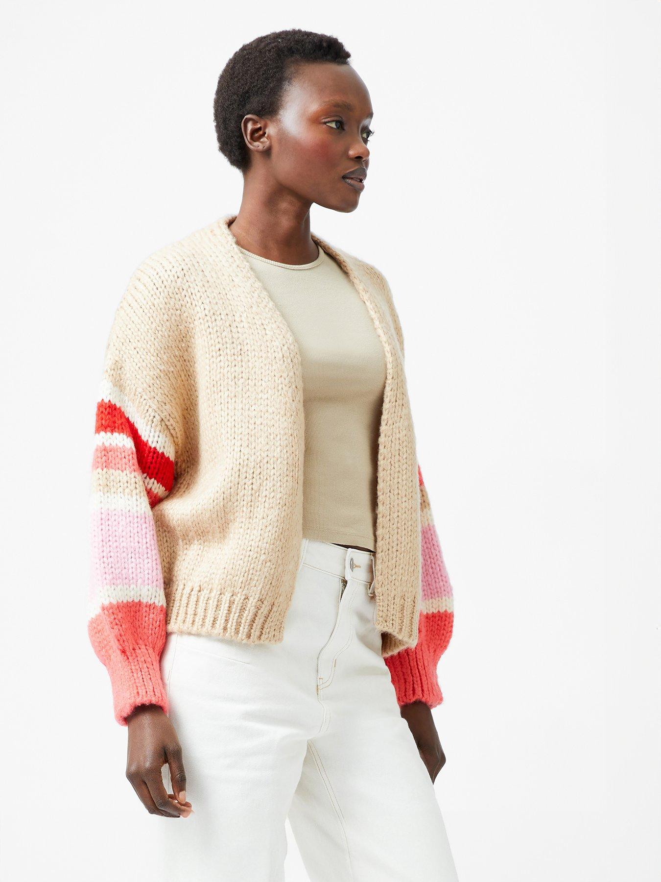 undefined V Neck Long Sleeve Striped Open Knit Cardigan