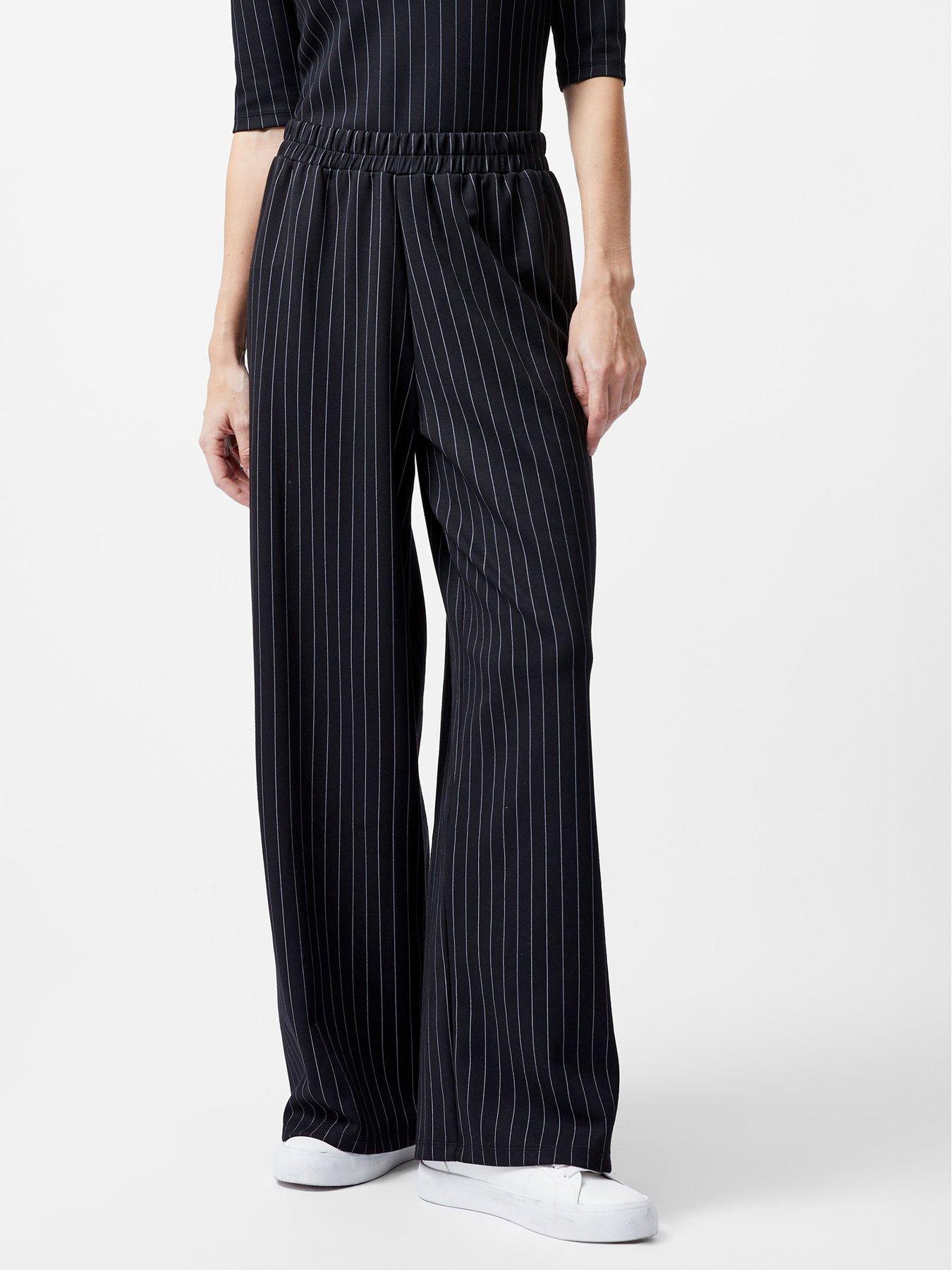 undefined Wide Leg Jersey Stretch Stripe Trousers - Black