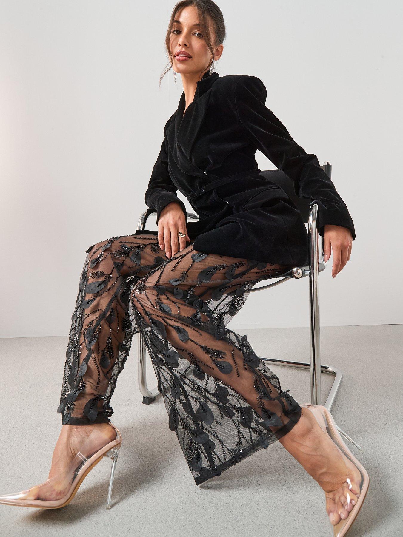 Image 4 of 6 of The Very Collection Sculpted Velvet Blazer - Black