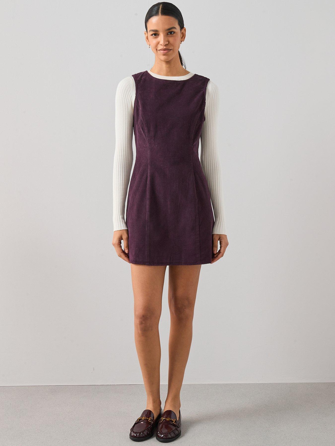 Image 3 of 6 of The Very Collection Cord Mini Shift Dress - Plum