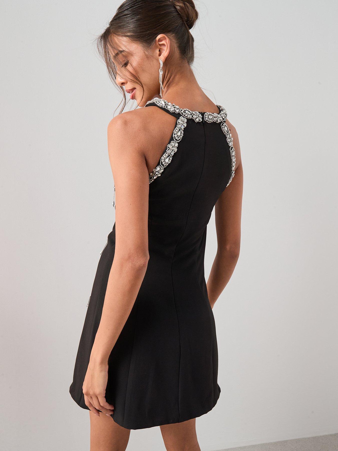 Image 2 of 6 of The Very Collection High Neck Halter Embellished Mini Dress - Black