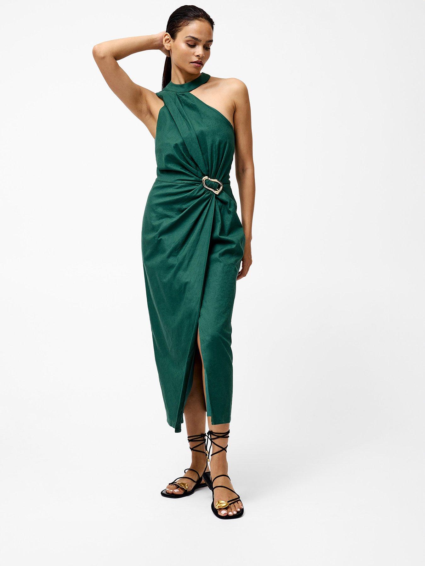 Image 1 of 5 of French Connection Linen Blend Draped Halter Midi Dress