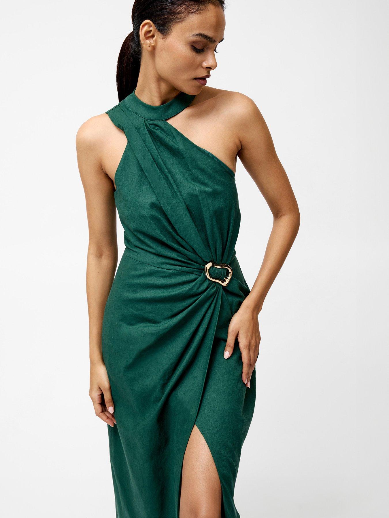 Image 3 of 5 of French Connection Linen Blend Draped Halter Midi Dress