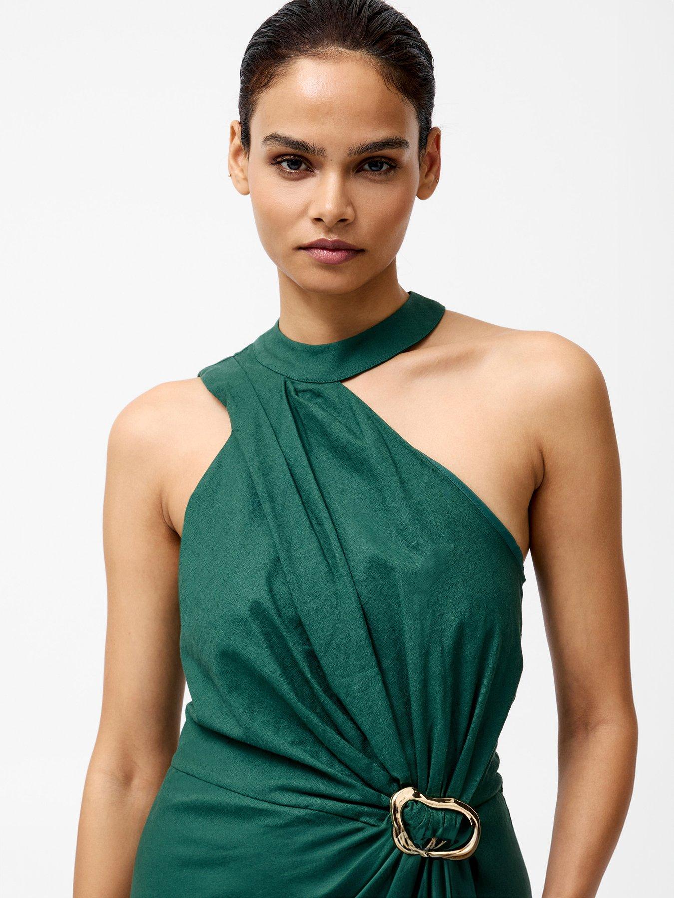 Image 4 of 5 of French Connection Linen Blend Draped Halter Midi Dress