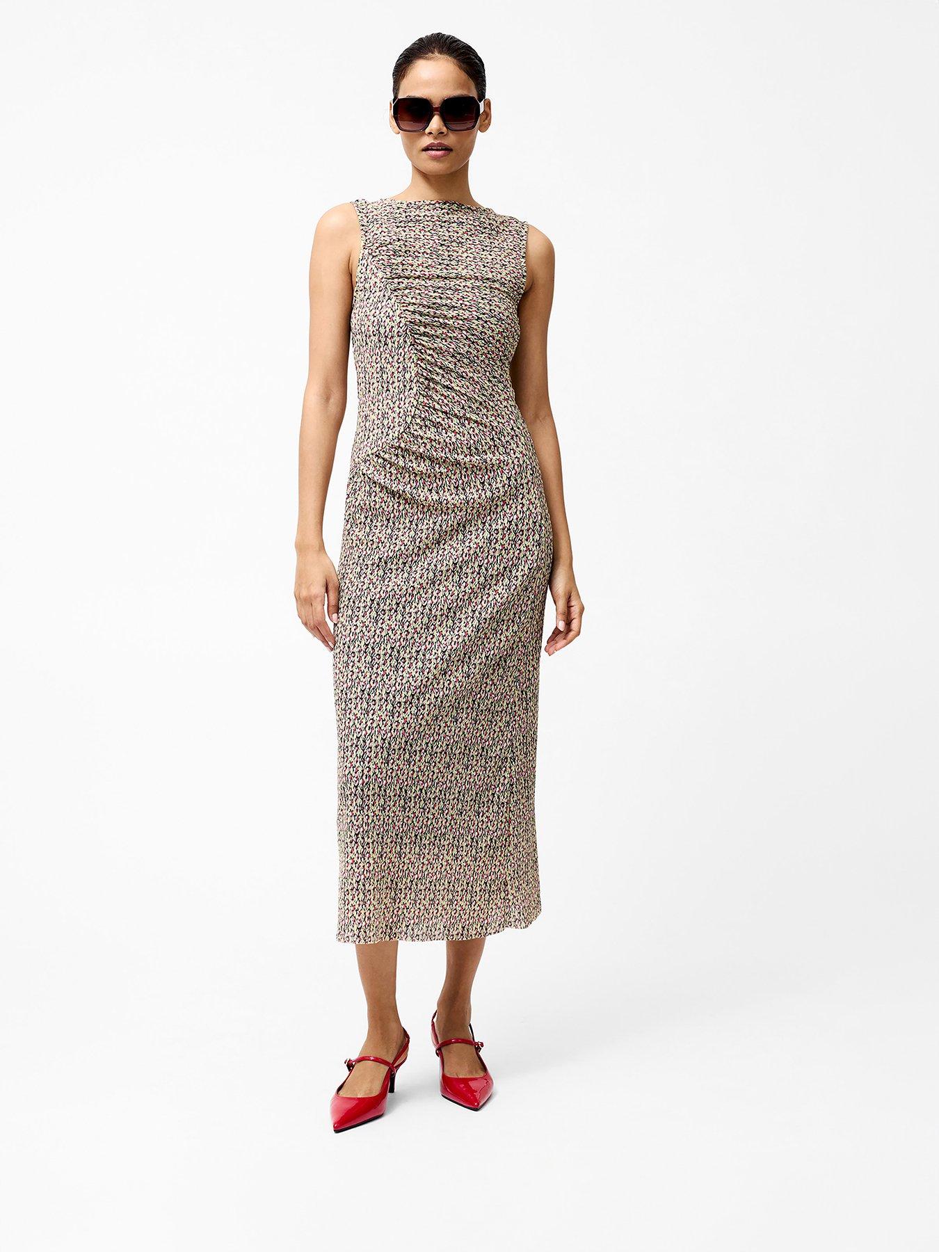 Image 1 of 5 of French Connection Ruched Printed Sleeveless Floaty Midi Dress