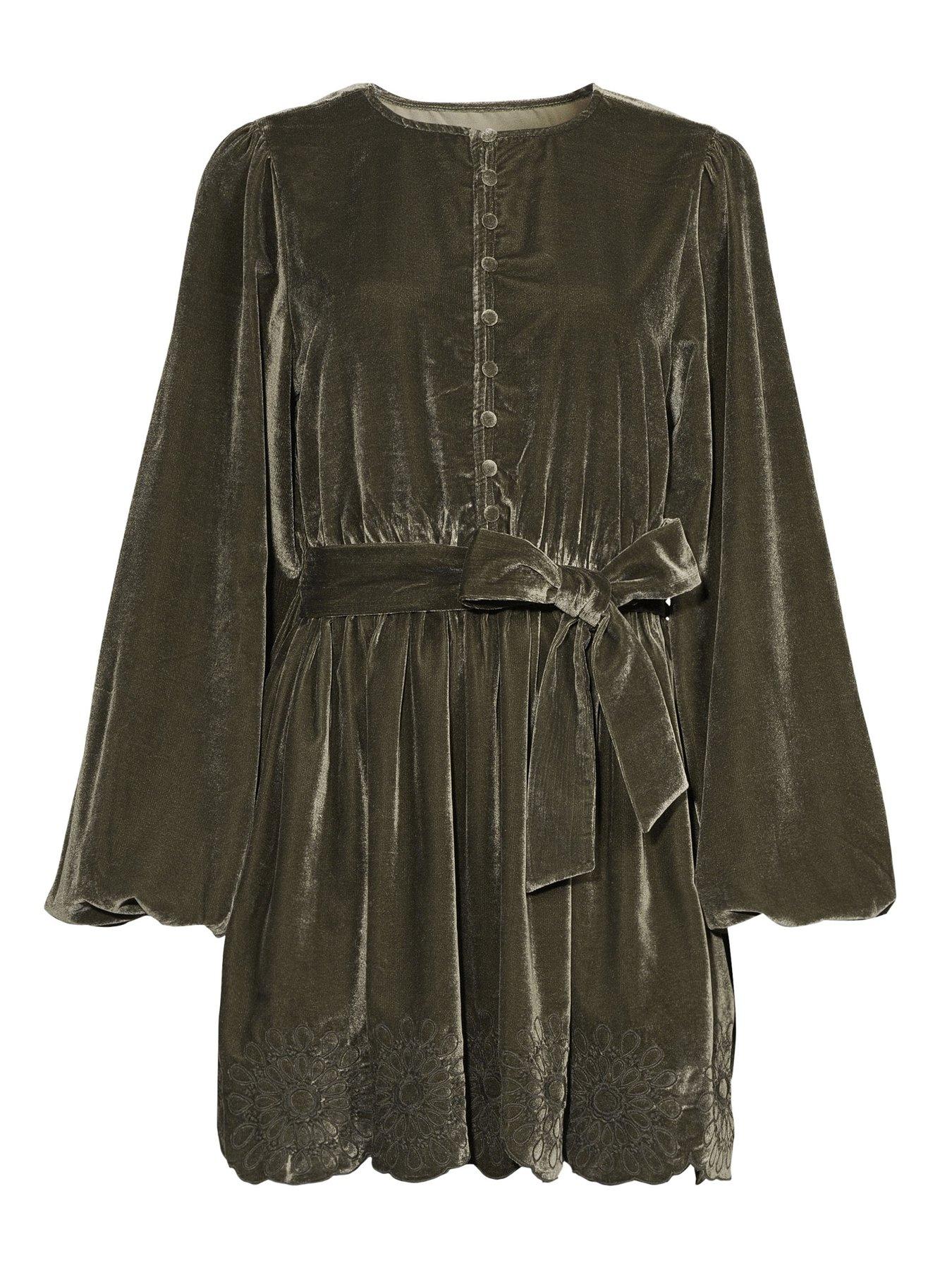 rhode green velvet dress The Very Collection Tie Waist Cutwork Mini - excluded from promotions