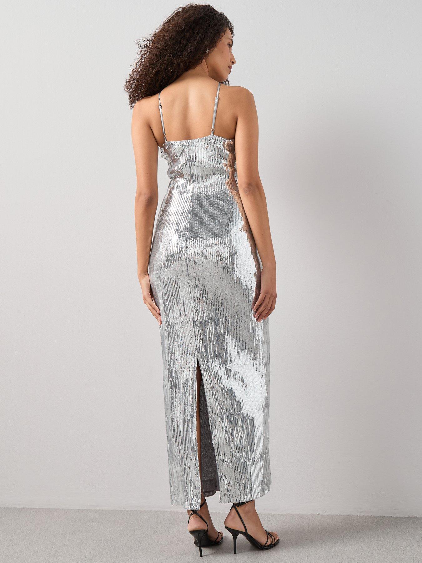 Image 2 of 7 of The Very Collection One Shoulder Sequin Maxi Dress - Silver