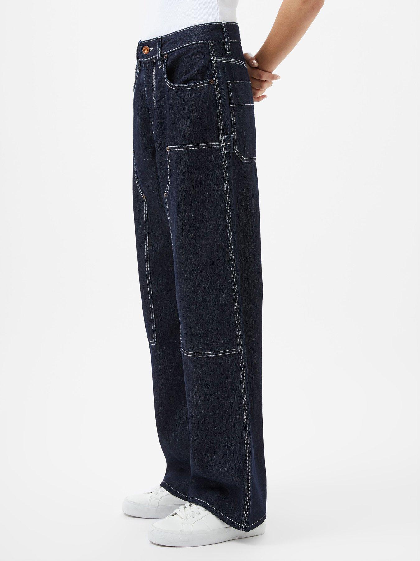 undefined Cotton Relaxed Fit Contrast Stitch Denim Jeans