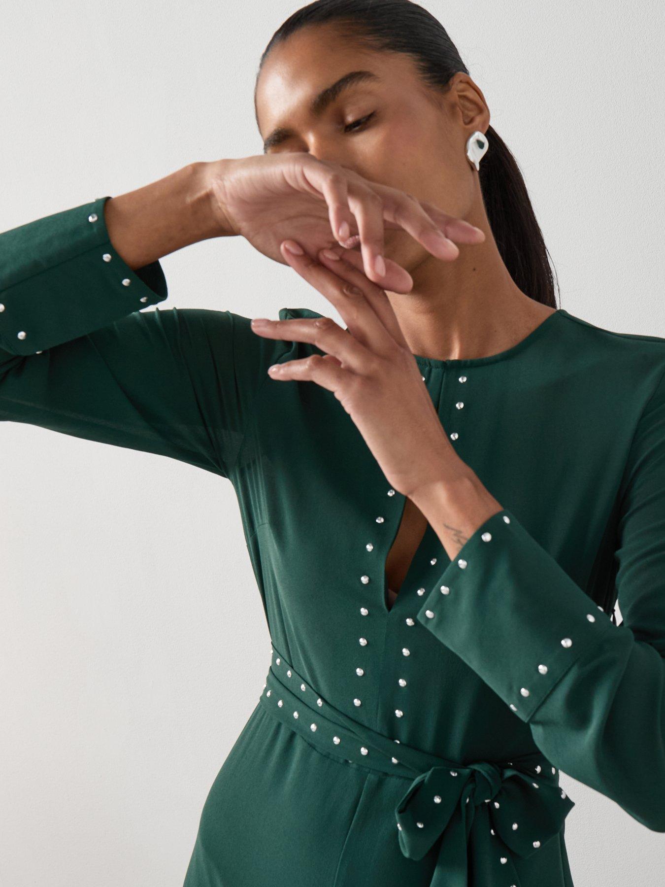 Image 4 of 6 of The Very Collection Stud Detail Midi Dress - Green